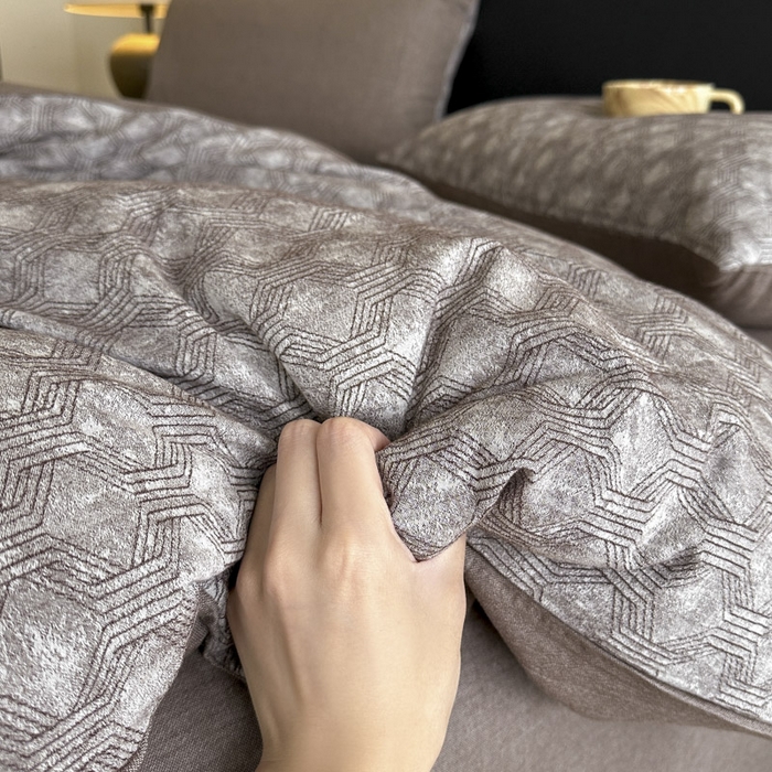 91家纺网 家纺一手货源 找家纺 ab家纺 2025新款全棉纯棉提花四件套-款式二 异想空间-深咖