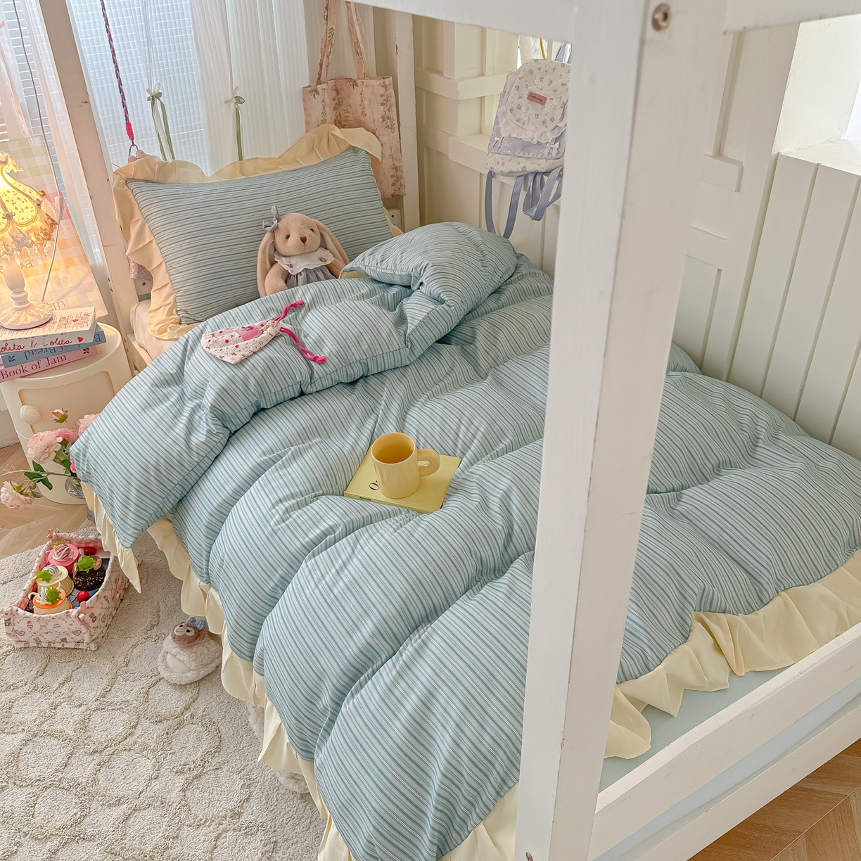 91家纺网 家纺一手货源 找家纺 （总）子钦家纺 2025新款云朵棉水洗棉复古风奶油花边四件套学生宿舍开学季-罗密欧