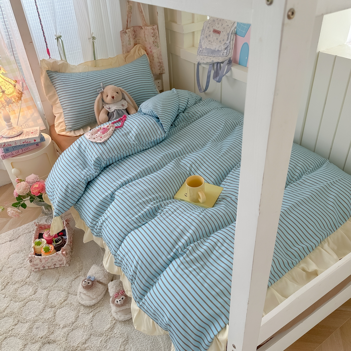 91家纺网 家纺一手货源 找家纺 （总）子钦家纺 2025新款云朵棉水洗棉复古风奶油花边四件套学生宿舍开学季-罗密欧