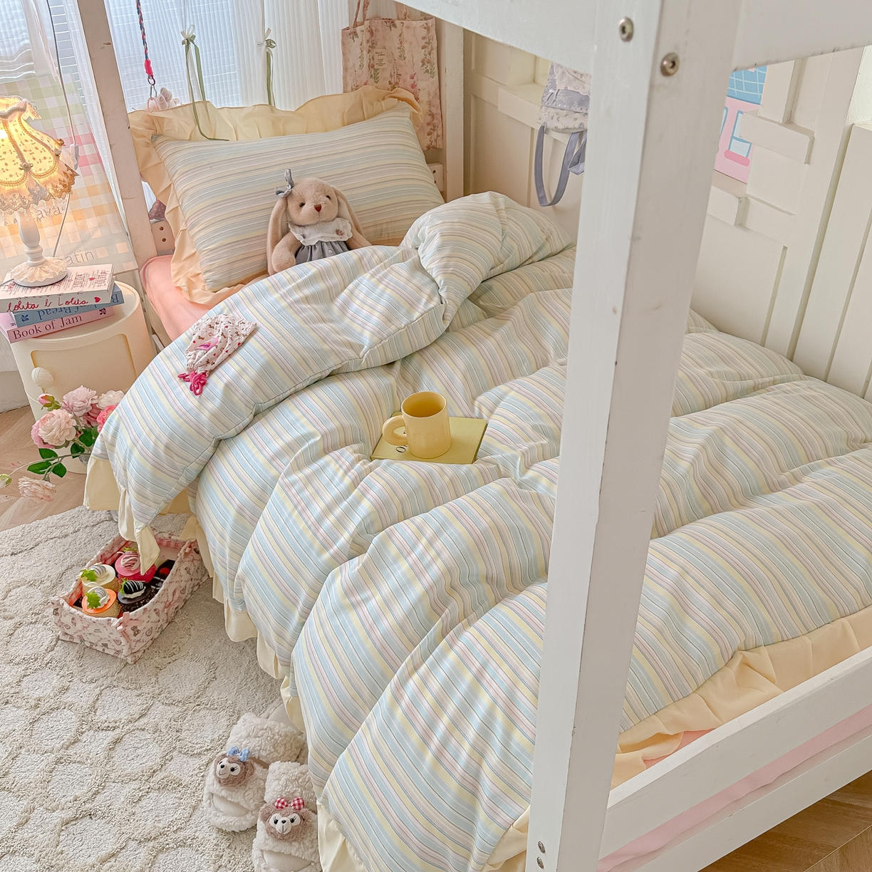 91家纺网 家纺一手货源 找家纺 （总）子钦家纺 2025新款云朵棉水洗棉复古风奶油花边四件套学生宿舍开学季-罗密欧