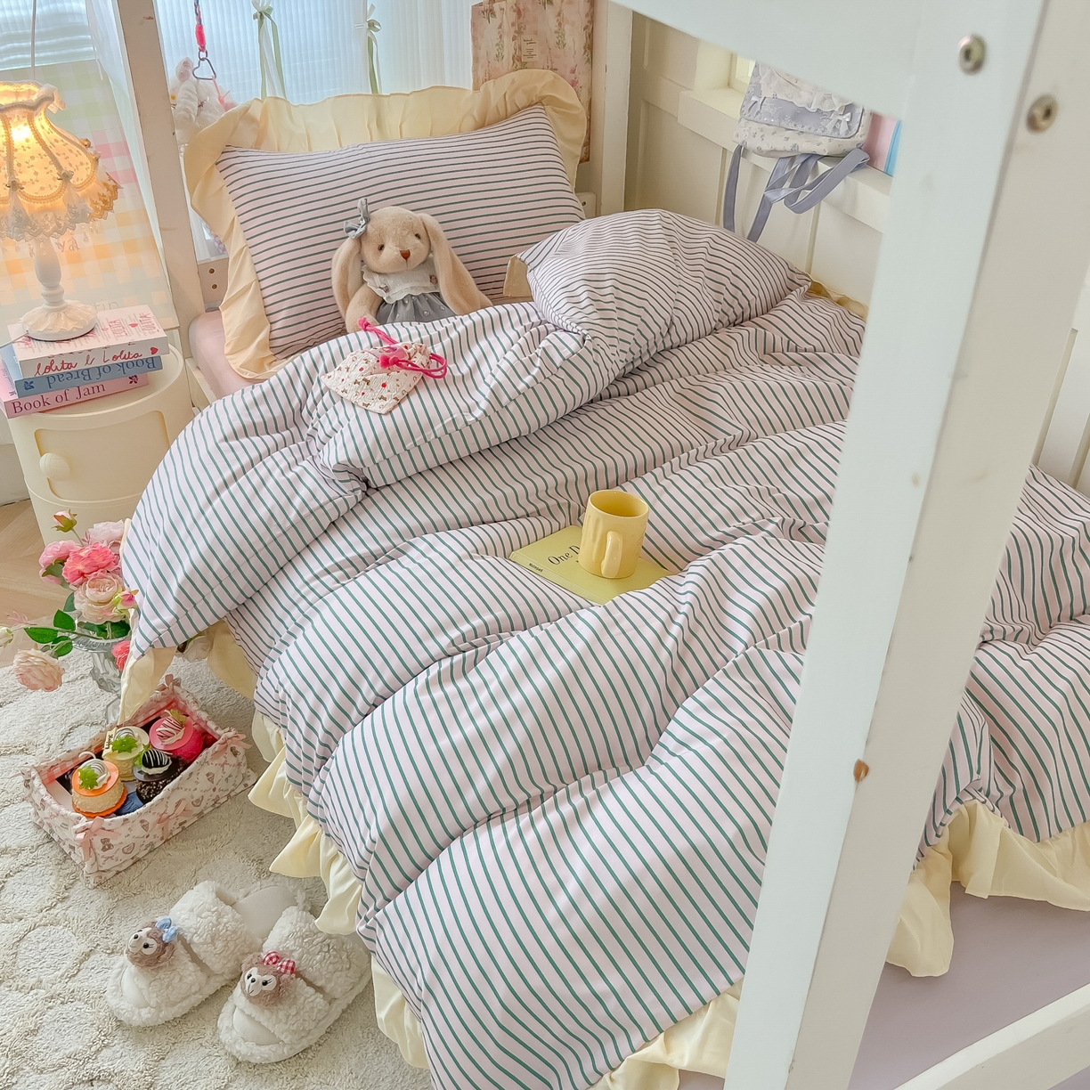 91家纺网 家纺一手货源 找家纺 （总）子钦家纺 2025新款云朵棉水洗棉复古风奶油花边四件套学生宿舍开学季-罗密欧