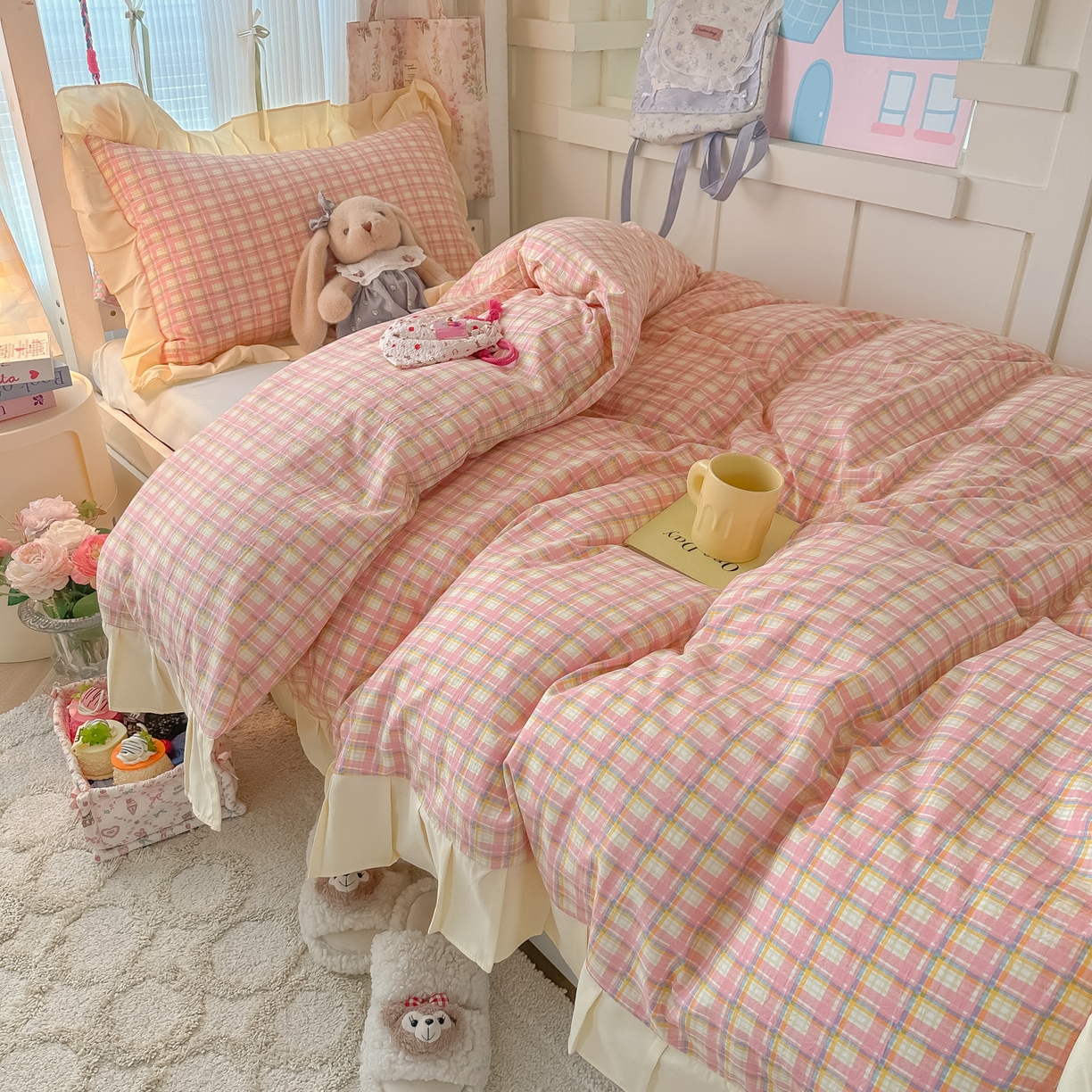 91家纺网 家纺一手货源 找家纺 （总）子钦家纺 2025新款云朵棉水洗棉复古风奶油花边四件套学生宿舍开学季-罗密欧