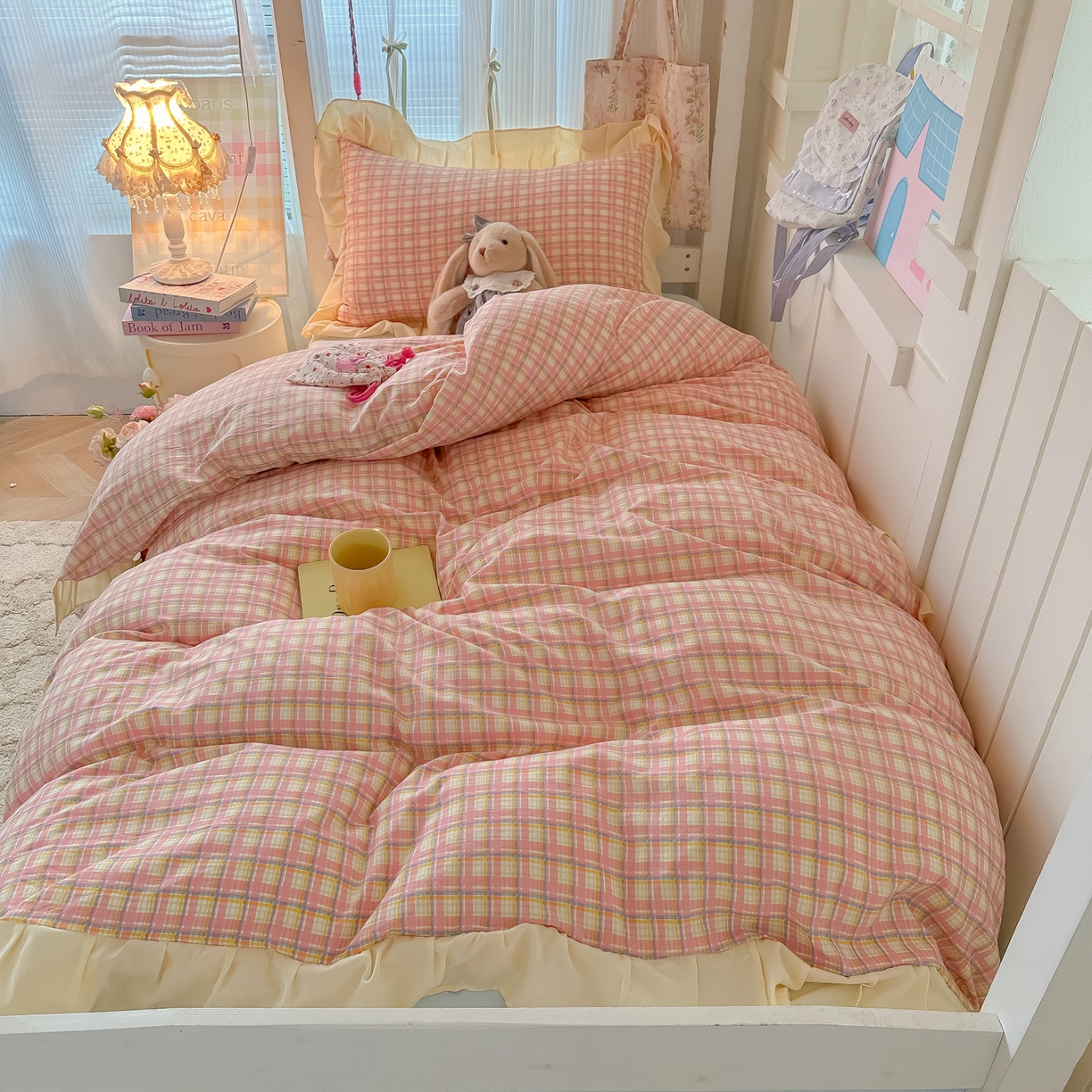 91家纺网 家纺一手货源 找家纺 （总）子钦家纺 2025新款云朵棉水洗棉复古风奶油花边四件套学生宿舍开学季-罗密欧