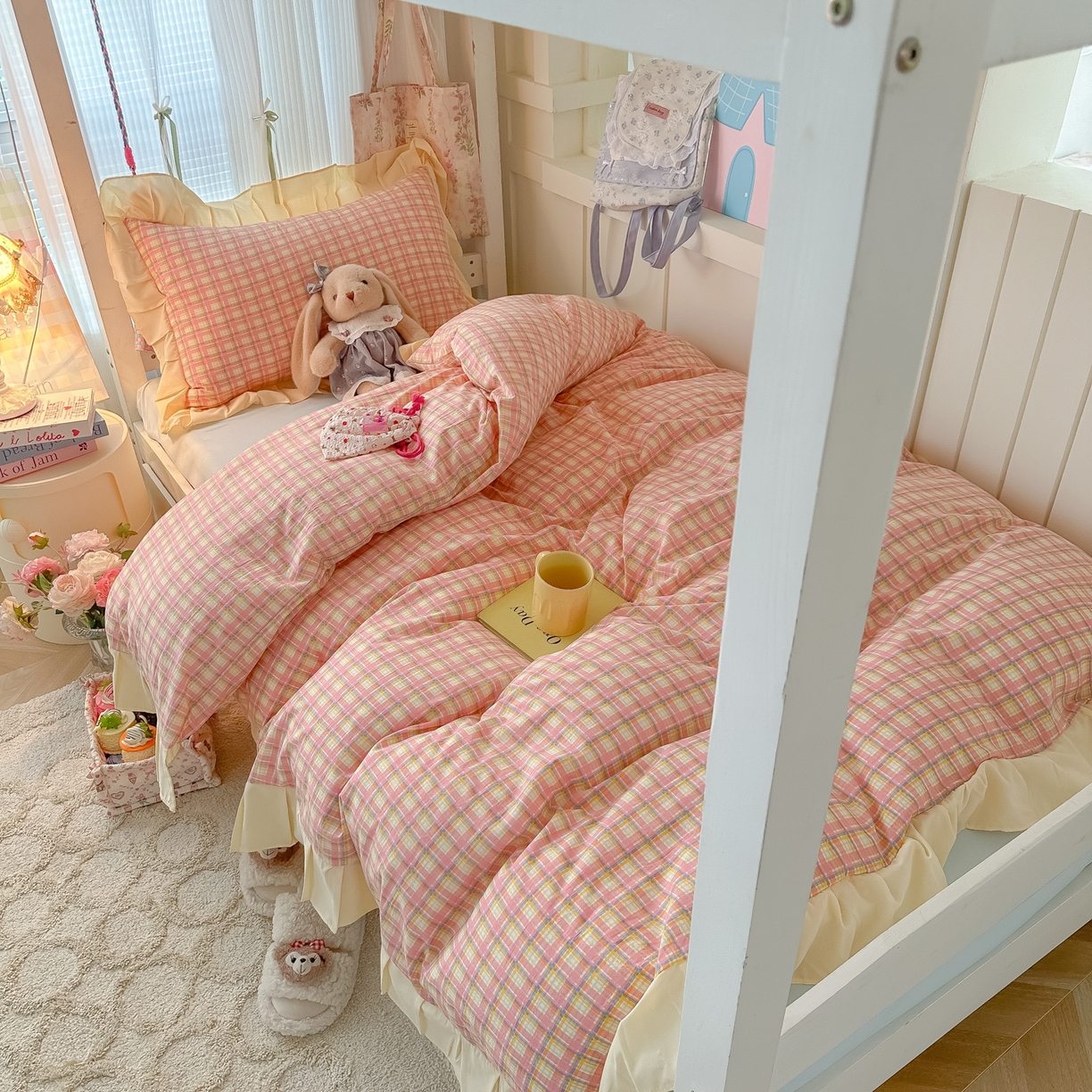 （总）子钦家纺 2025新款云朵棉水洗棉复古风奶油花边四件套学生宿舍开学季-罗密欧