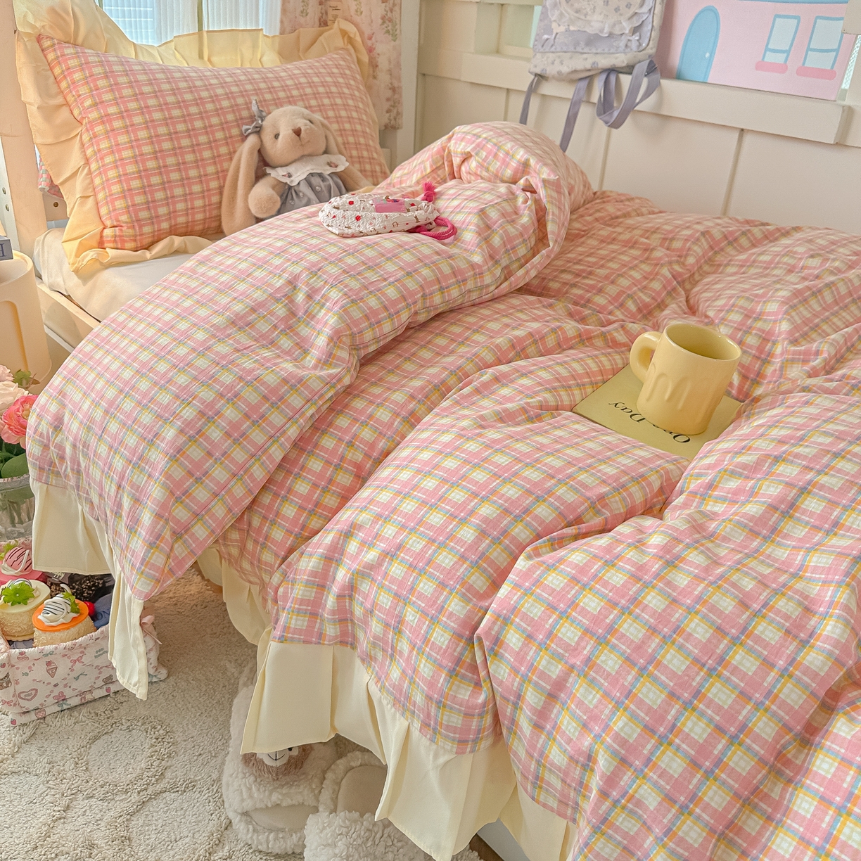 91家纺网 家纺一手货源 找家纺 （总）子钦家纺 2025新款云朵棉水洗棉复古风奶油花边四件套学生宿舍开学季-罗密欧