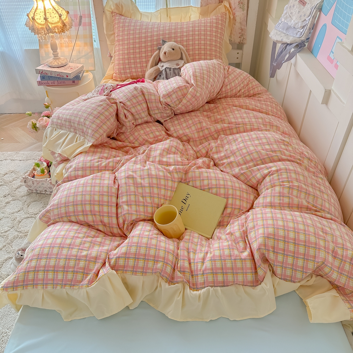 91家纺网 家纺一手货源 找家纺 （总）子钦家纺 2025新款云朵棉水洗棉复古风奶油花边四件套学生宿舍开学季-罗密欧