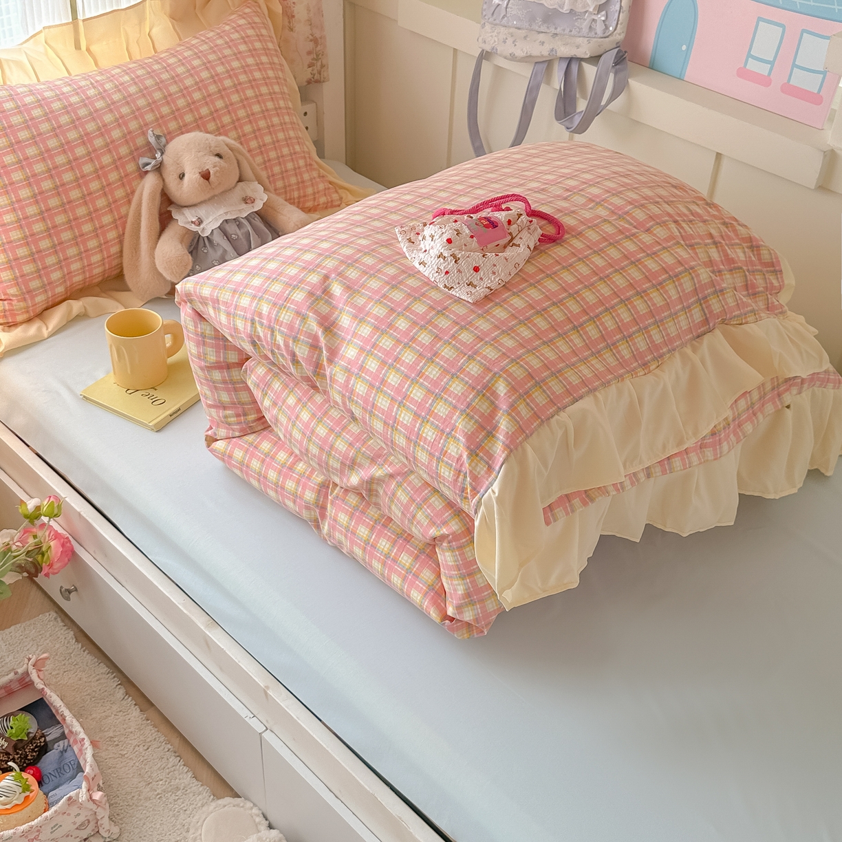 91家纺网 家纺一手货源 找家纺 （总）子钦家纺 2025新款云朵棉水洗棉复古风奶油花边四件套学生宿舍开学季-罗密欧