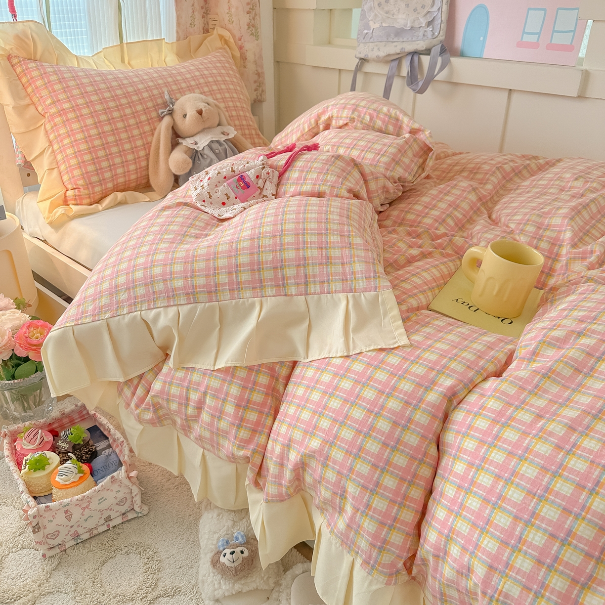 91家纺网 家纺一手货源 找家纺 （总）子钦家纺 2025新款云朵棉水洗棉复古风奶油花边四件套学生宿舍开学季-罗密欧