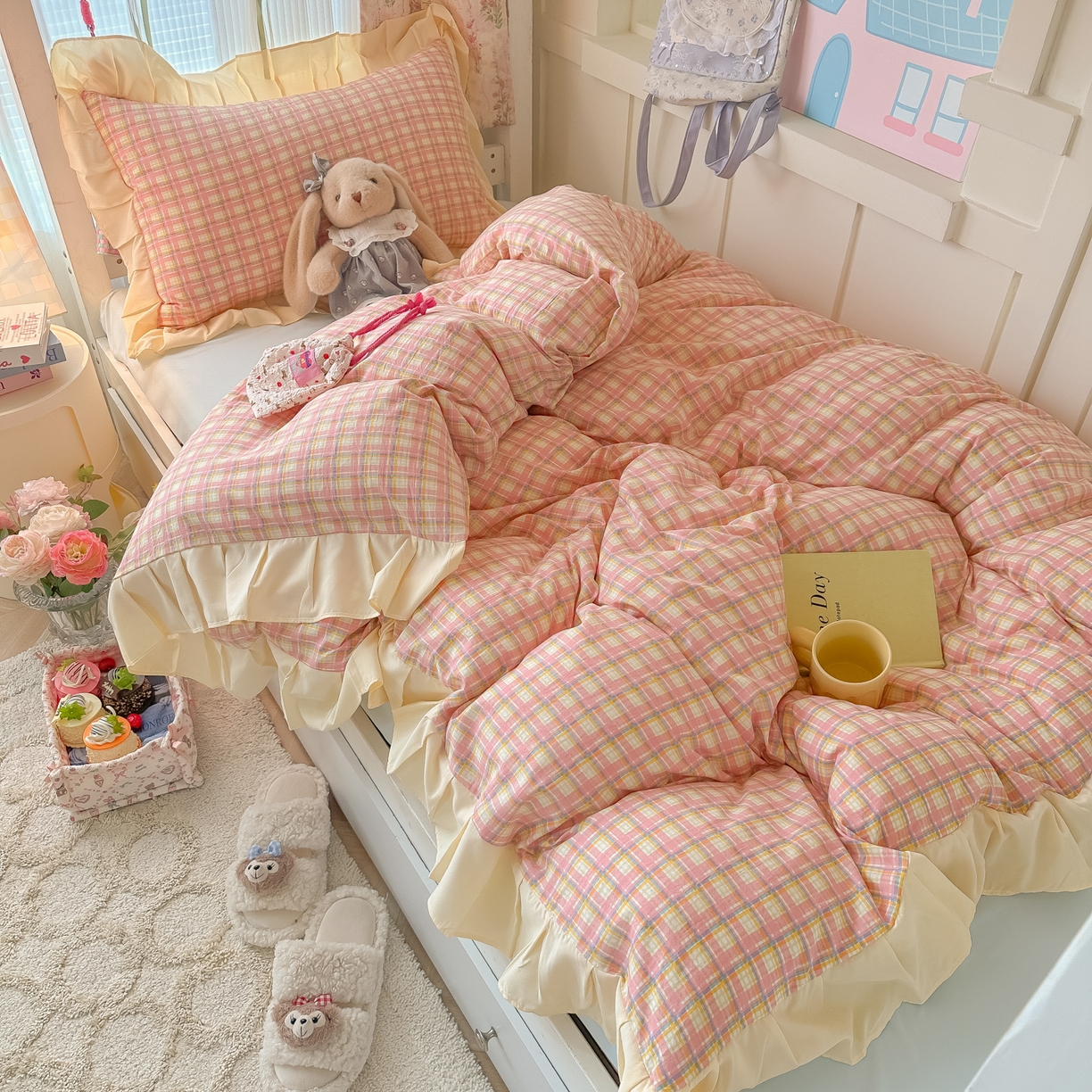 91家纺网 家纺一手货源 找家纺 （总）子钦家纺 2025新款云朵棉水洗棉复古风奶油花边四件套学生宿舍开学季-罗密欧