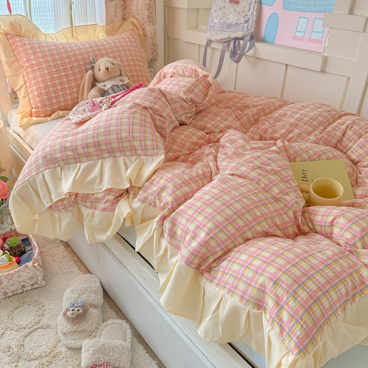 91家纺网 家纺一手货源 找家纺 （总）子钦家纺 2025新款云朵棉水洗棉复古风奶油花边四件套学生宿舍开学季-罗密欧