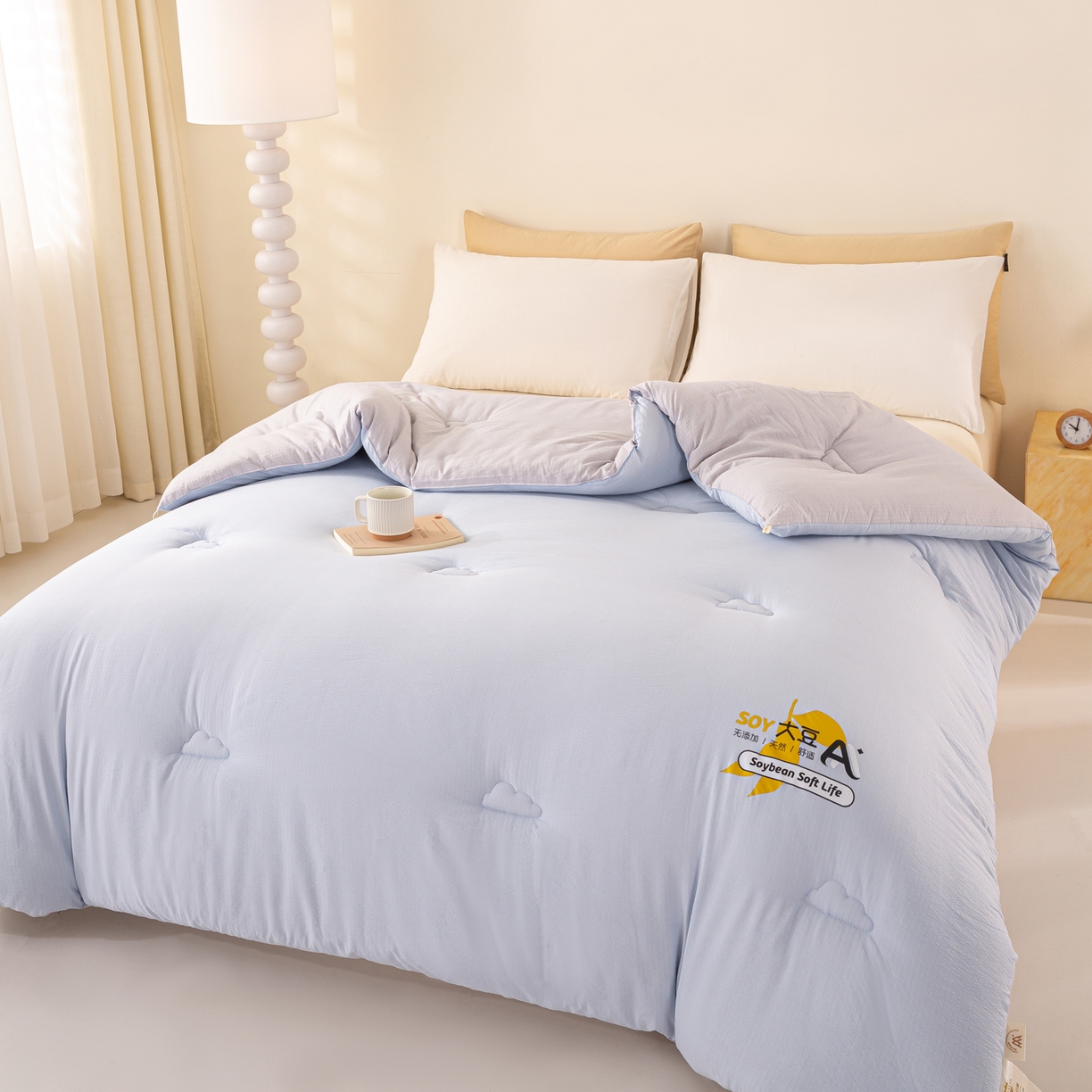 91家纺网 家纺一手货源 找家纺 风蝴蝶 2025新款云感大豆被双拼春秋被直播冬被外贸跨境被芯学生宿舍被子被芯 海盐蓝