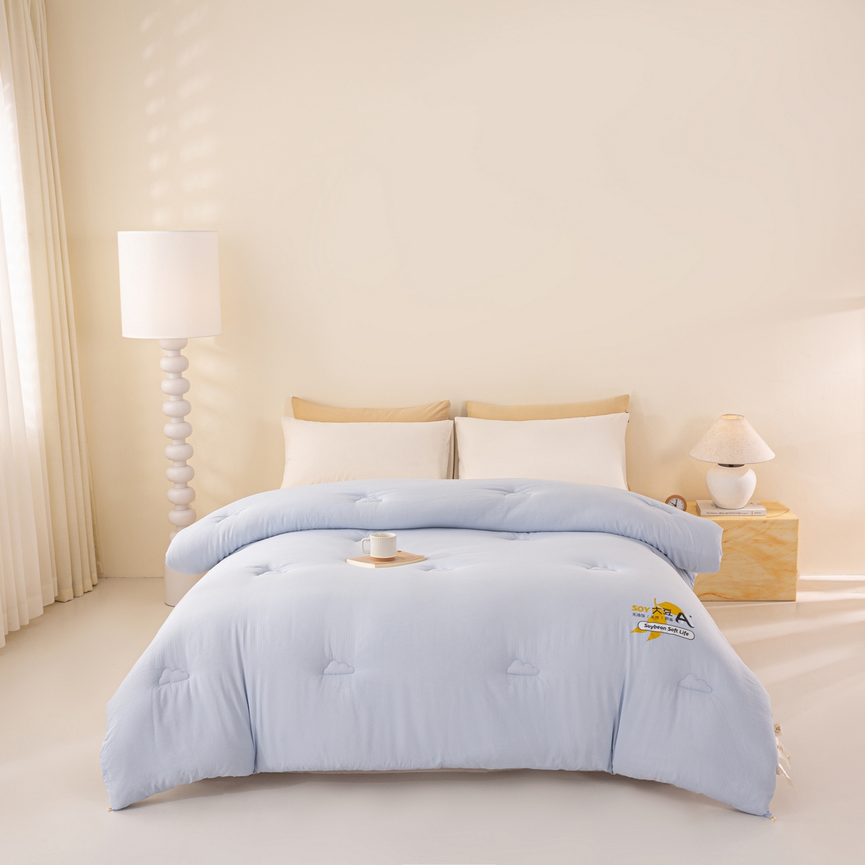91家纺网 家纺一手货源 找家纺 风蝴蝶 2025新款云感大豆被双拼春秋被直播冬被外贸跨境被芯学生宿舍被子被芯 海盐蓝