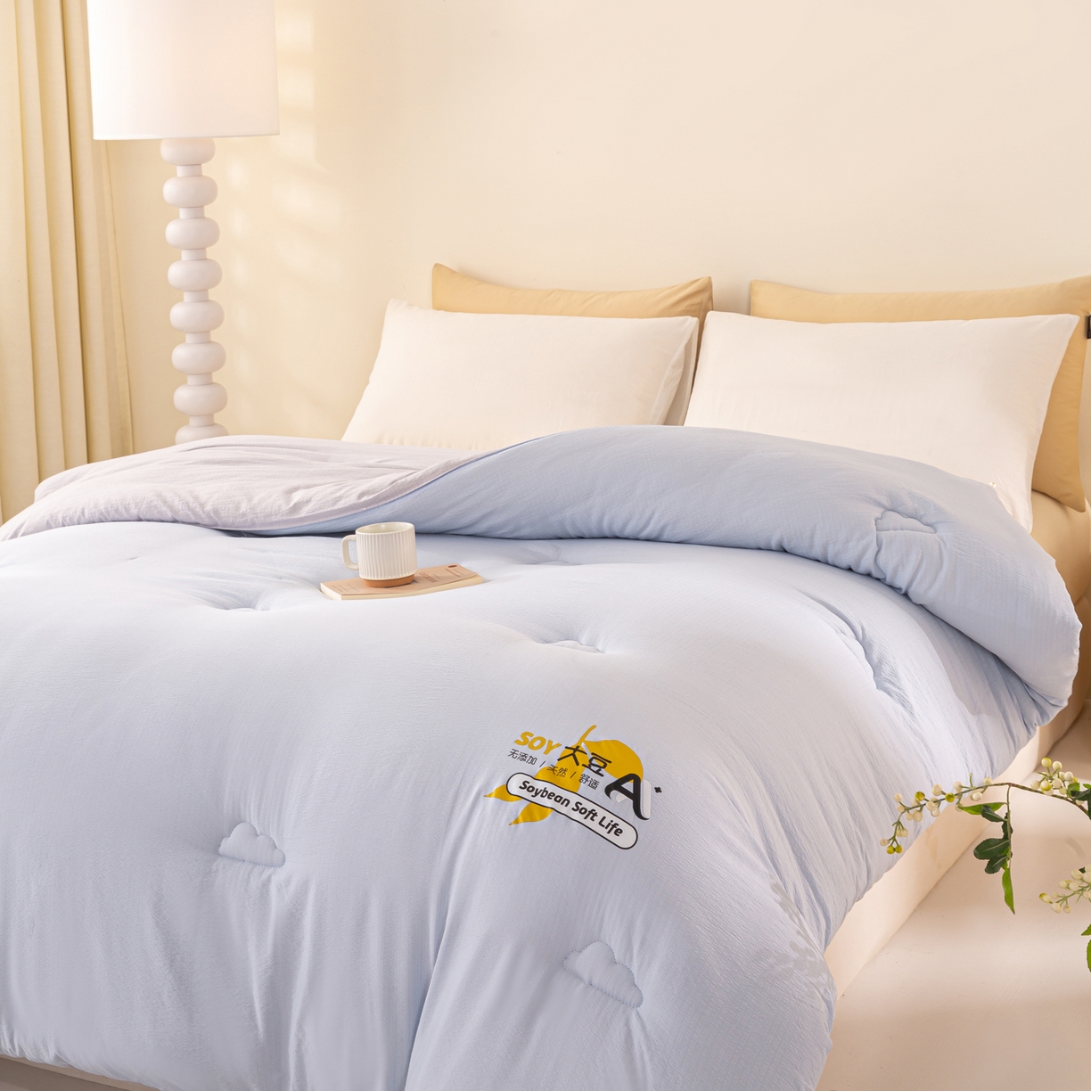 91家纺网 家纺一手货源 找家纺 风蝴蝶 2025新款云感大豆被双拼春秋被直播冬被外贸跨境被芯学生宿舍被子被芯 海盐蓝
