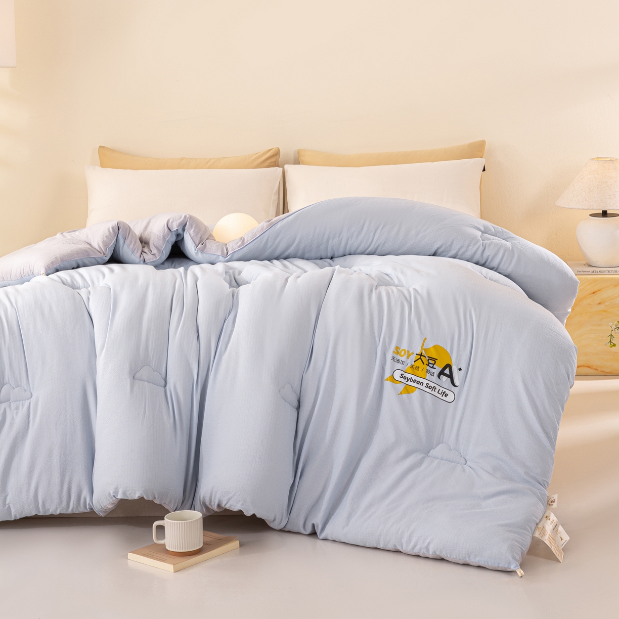 91家纺网 家纺一手货源 找家纺 风蝴蝶 2025新款云感大豆被双拼春秋被直播冬被外贸跨境被芯学生宿舍被子被芯 海盐蓝