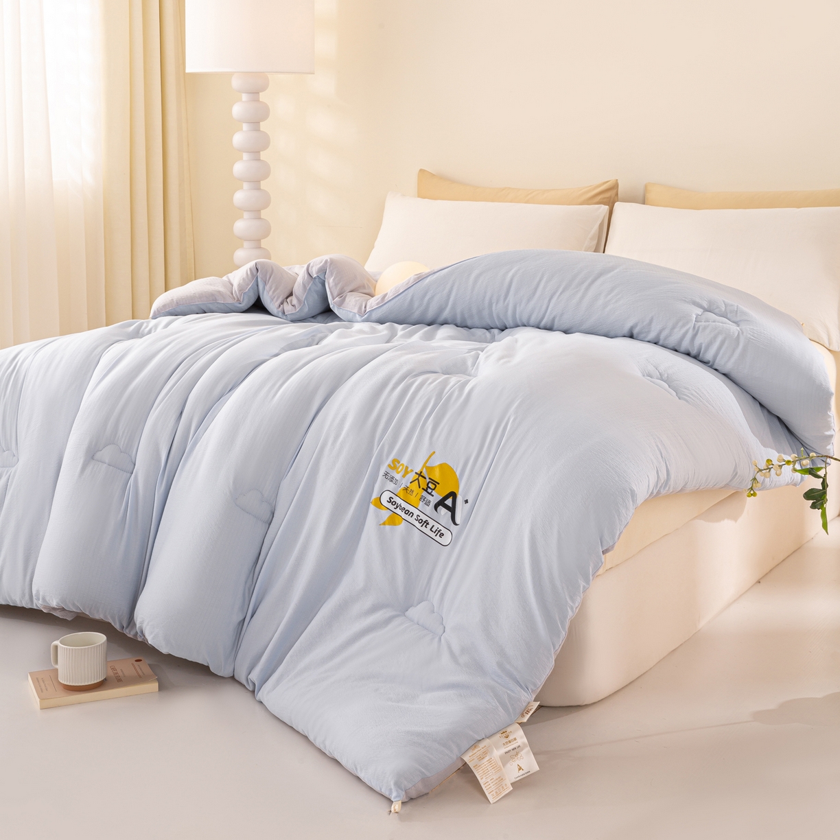 91家纺网 家纺一手货源 找家纺 风蝴蝶 2025新款云感大豆被双拼春秋被直播冬被外贸跨境被芯学生宿舍被子被芯 海盐蓝