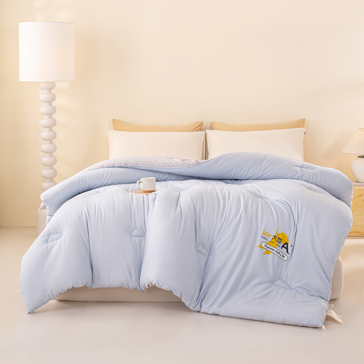 91家纺网 家纺一手货源 找家纺 风蝴蝶 2025新款云感大豆被双拼春秋被直播冬被外贸跨境被芯学生宿舍被子被芯 海盐蓝