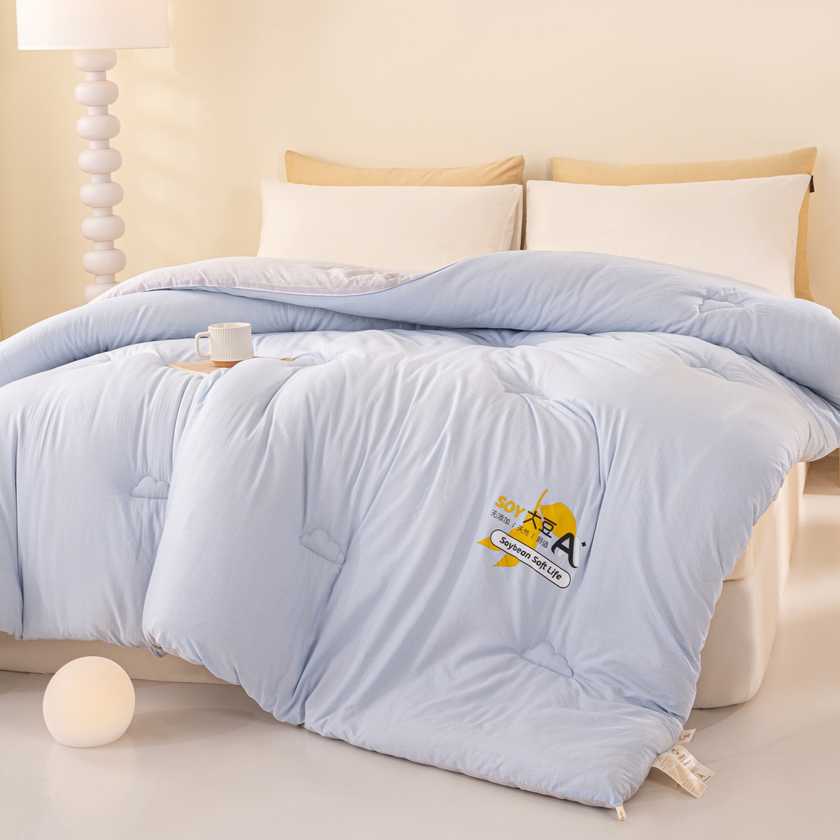 91家纺网 家纺一手货源 找家纺 风蝴蝶 2025新款云感大豆被双拼春秋被直播冬被外贸跨境被芯学生宿舍被子被芯 海盐蓝