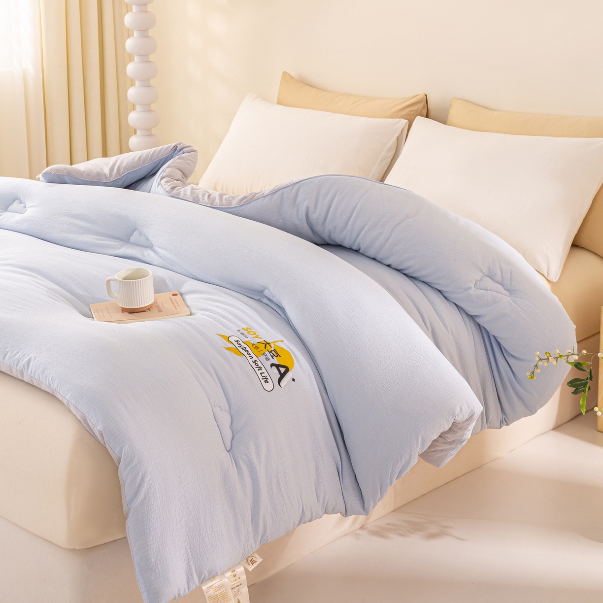 91家纺网 家纺一手货源 找家纺 风蝴蝶 2025新款云感大豆被双拼春秋被直播冬被外贸跨境被芯学生宿舍被子被芯 海盐蓝