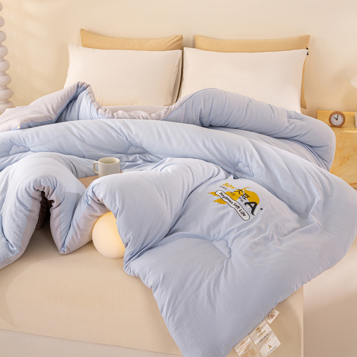 91家纺网 家纺一手货源 找家纺 风蝴蝶 2025新款云感大豆被双拼春秋被直播冬被外贸跨境被芯学生宿舍被子被芯 海盐蓝