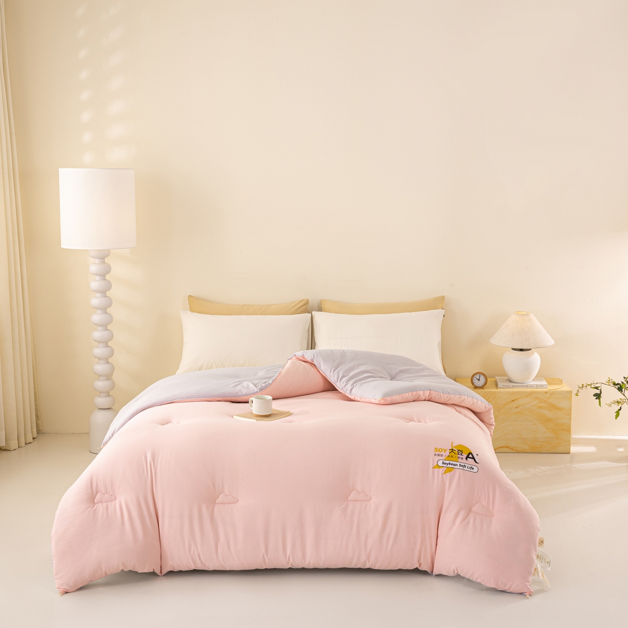 91家纺网 家纺一手货源 找家纺 风蝴蝶 2025新款云感大豆被双拼春秋被直播冬被外贸跨境被芯学生宿舍被子被芯 暖心粉