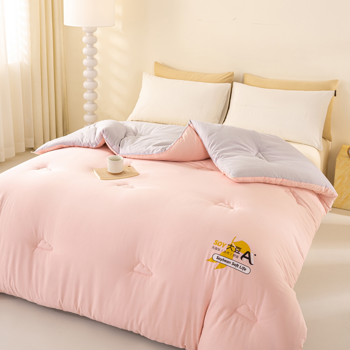 91家纺网 家纺一手货源 找家纺 风蝴蝶 2025新款云感大豆被双拼春秋被直播冬被外贸跨境被芯学生宿舍被子被芯 暖心粉