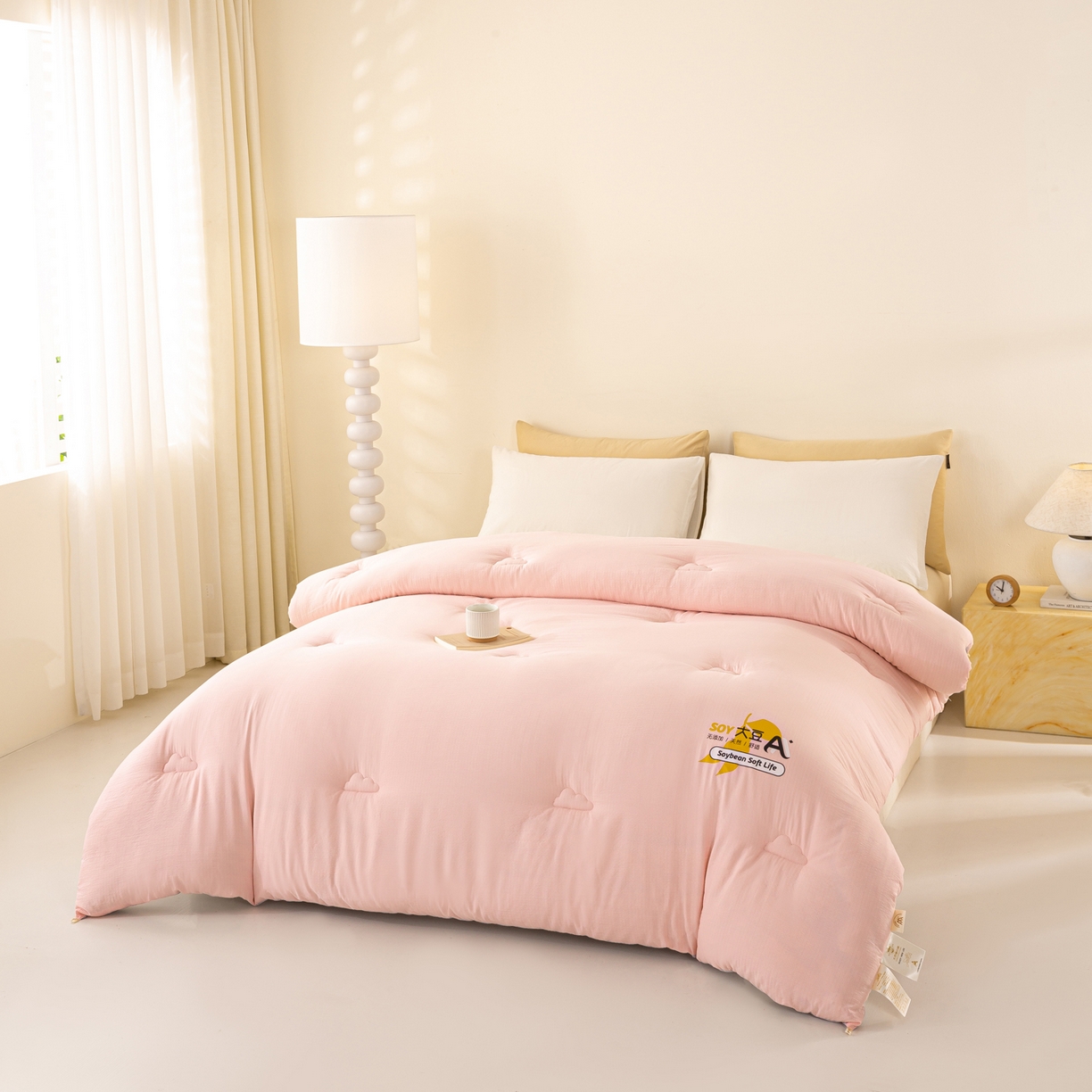 91家纺网 家纺一手货源 找家纺 风蝴蝶 2025新款云感大豆被双拼春秋被直播冬被外贸跨境被芯学生宿舍被子被芯 暖心粉
