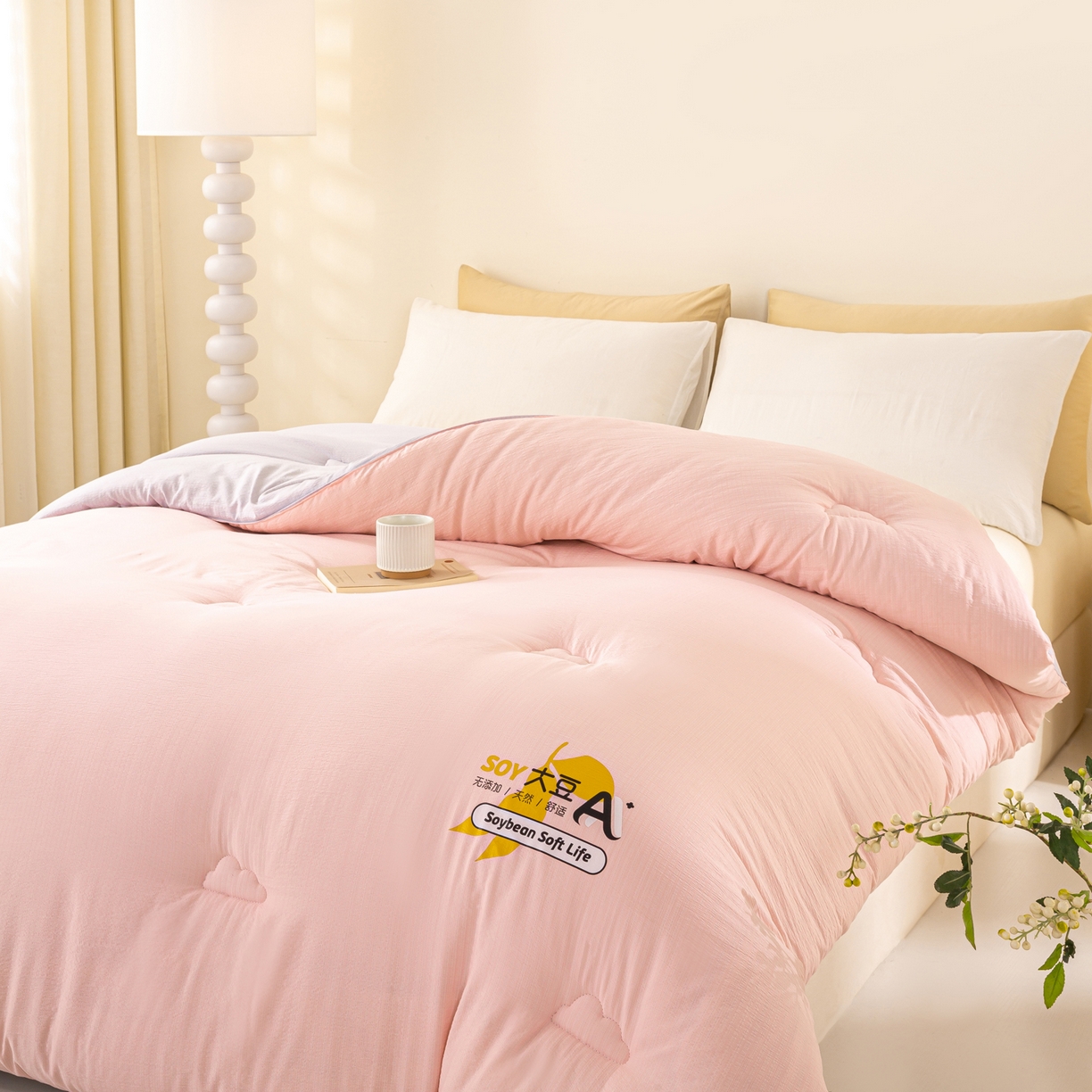 91家纺网 家纺一手货源 找家纺 风蝴蝶 2025新款云感大豆被双拼春秋被直播冬被外贸跨境被芯学生宿舍被子被芯 暖心粉