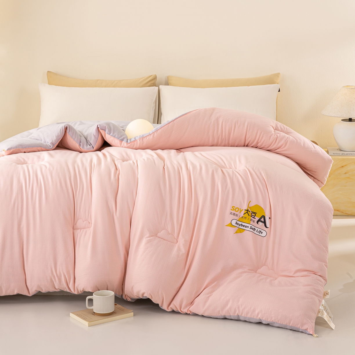 91家纺网 家纺一手货源 找家纺 风蝴蝶 2025新款云感大豆被双拼春秋被直播冬被外贸跨境被芯学生宿舍被子被芯 暖心粉