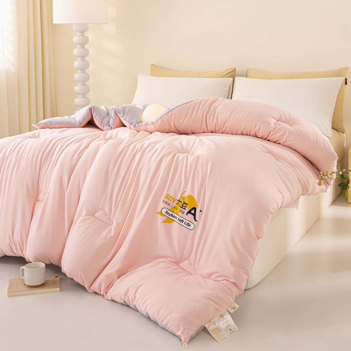 91家纺网 家纺一手货源 找家纺 风蝴蝶 2025新款云感大豆被双拼春秋被直播冬被外贸跨境被芯学生宿舍被子被芯 暖心粉