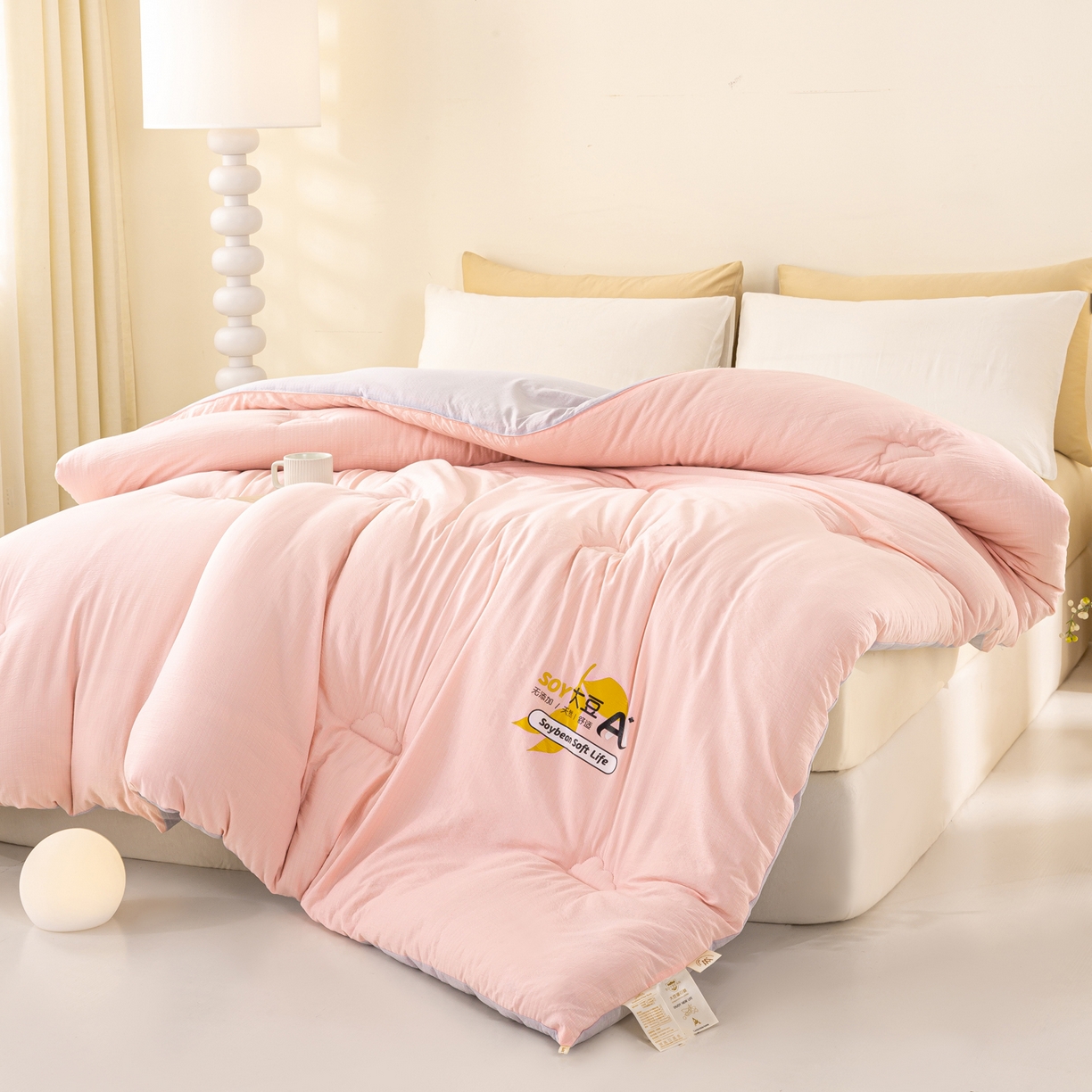 91家纺网 家纺一手货源 找家纺 风蝴蝶 2025新款云感大豆被双拼春秋被直播冬被外贸跨境被芯学生宿舍被子被芯 暖心粉