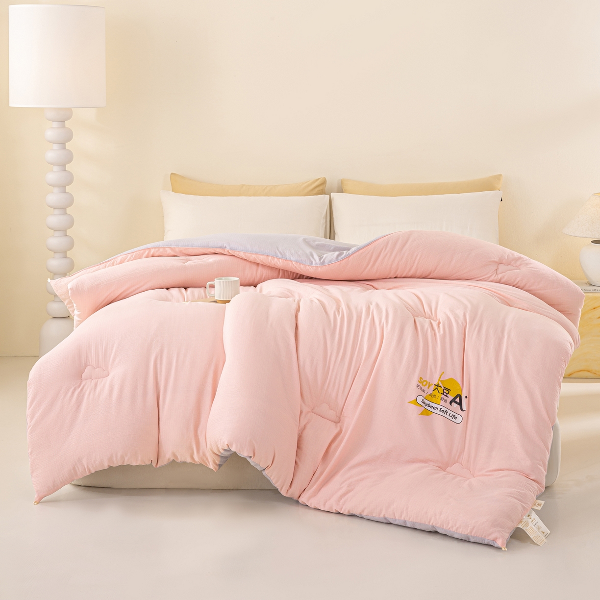 91家纺网 家纺一手货源 找家纺 风蝴蝶 2025新款云感大豆被双拼春秋被直播冬被外贸跨境被芯学生宿舍被子被芯 暖心粉