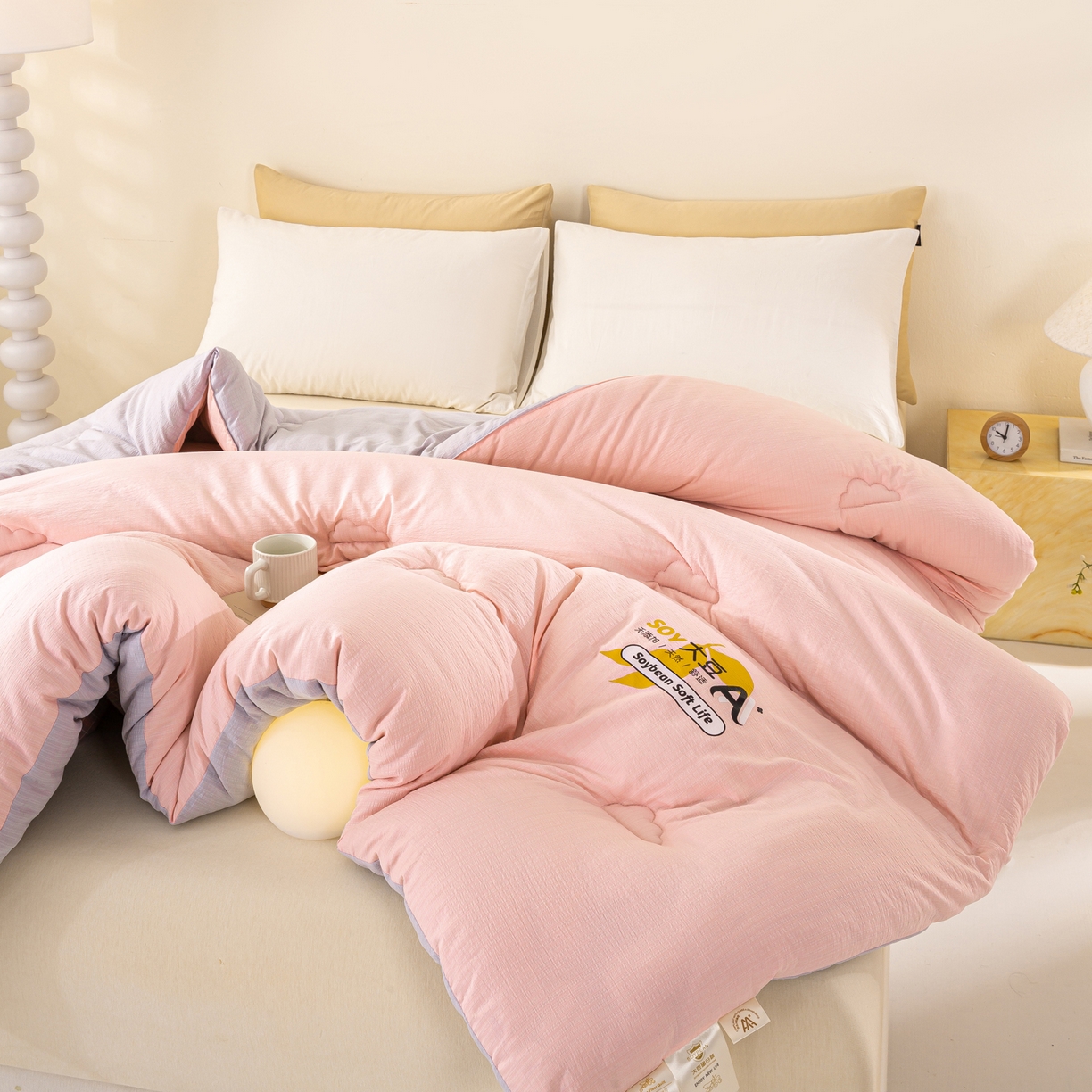 91家纺网 家纺一手货源 找家纺 风蝴蝶 2025新款云感大豆被双拼春秋被直播冬被外贸跨境被芯学生宿舍被子被芯 暖心粉