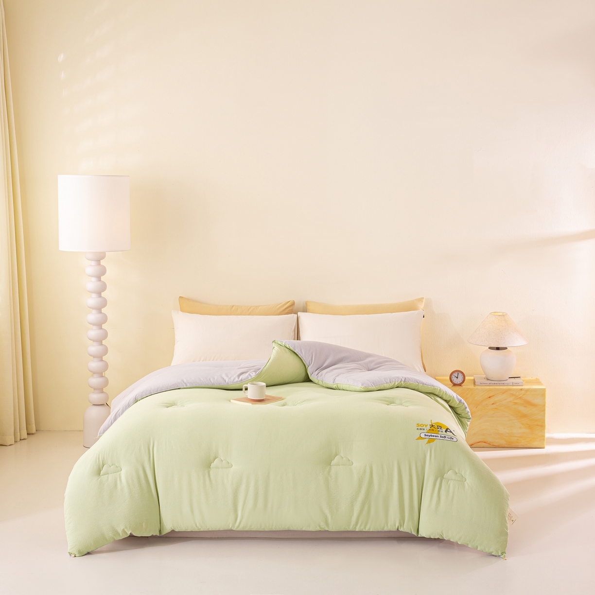 91家纺网 家纺一手货源 找家纺 风蝴蝶 2025新款云感大豆被双拼春秋被直播冬被外贸跨境被芯学生宿舍被子被芯 青山绿