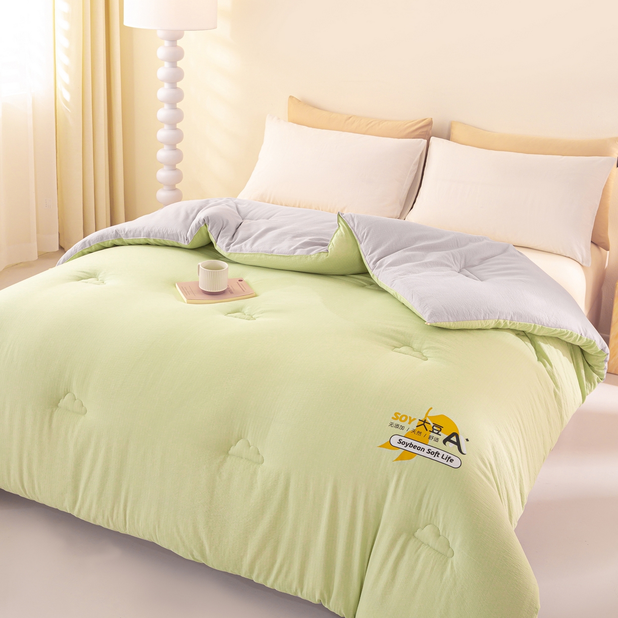 91家纺网 家纺一手货源 找家纺 风蝴蝶 2025新款云感大豆被双拼春秋被直播冬被外贸跨境被芯学生宿舍被子被芯 青山绿