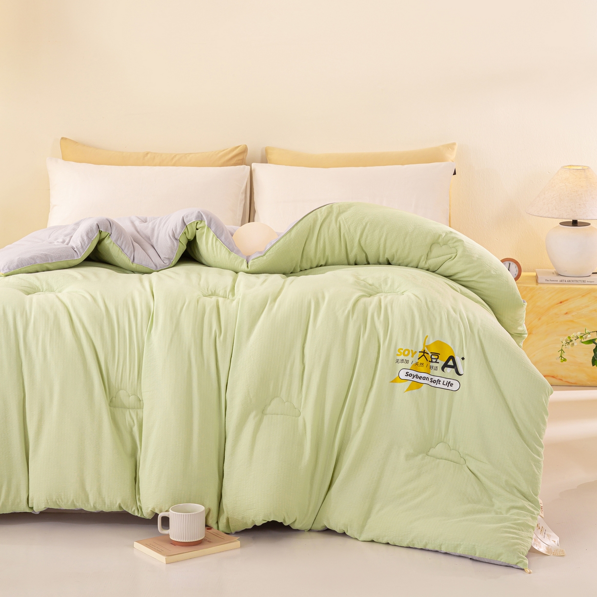 91家纺网 家纺一手货源 找家纺 风蝴蝶 2025新款云感大豆被双拼春秋被直播冬被外贸跨境被芯学生宿舍被子被芯 青山绿
