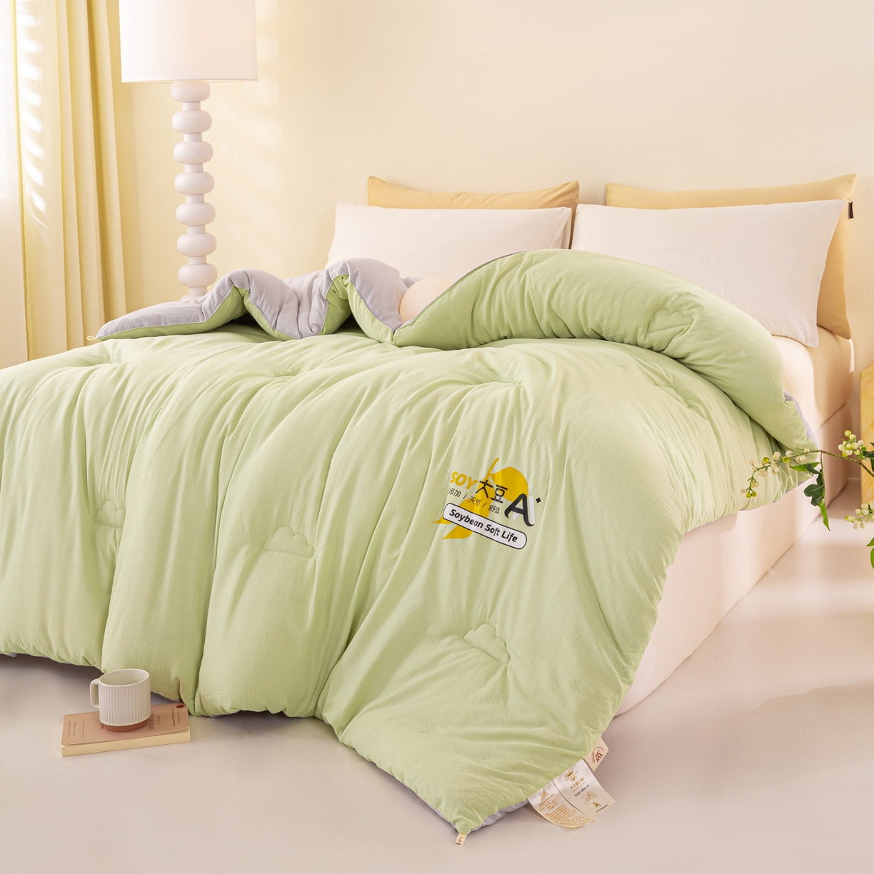 91家纺网 家纺一手货源 找家纺 风蝴蝶 2025新款云感大豆被双拼春秋被直播冬被外贸跨境被芯学生宿舍被子被芯 青山绿