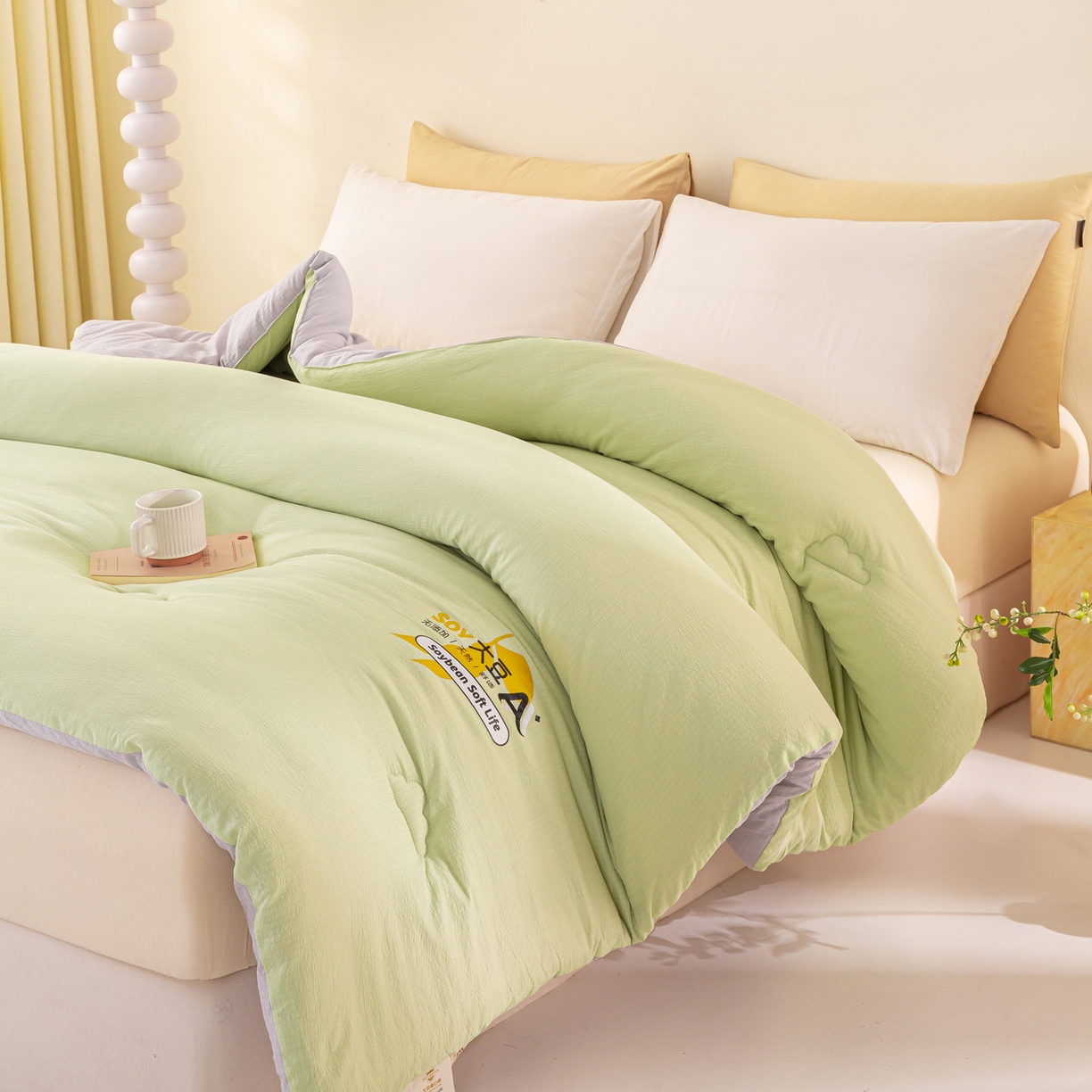 91家纺网 家纺一手货源 找家纺 风蝴蝶 2025新款云感大豆被双拼春秋被直播冬被外贸跨境被芯学生宿舍被子被芯 青山绿