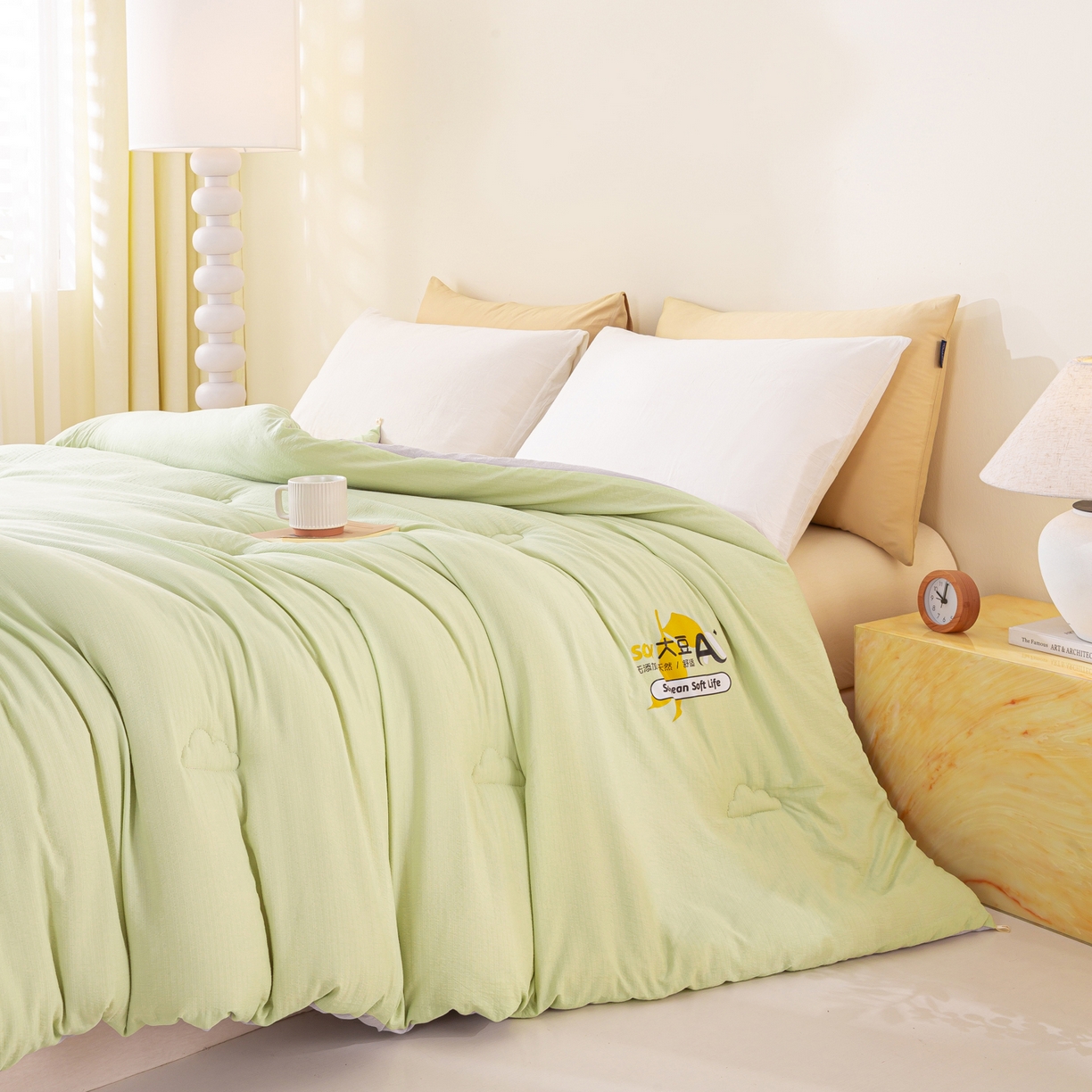 91家纺网 家纺一手货源 找家纺 风蝴蝶 2025新款云感大豆被双拼春秋被直播冬被外贸跨境被芯学生宿舍被子被芯 青山绿