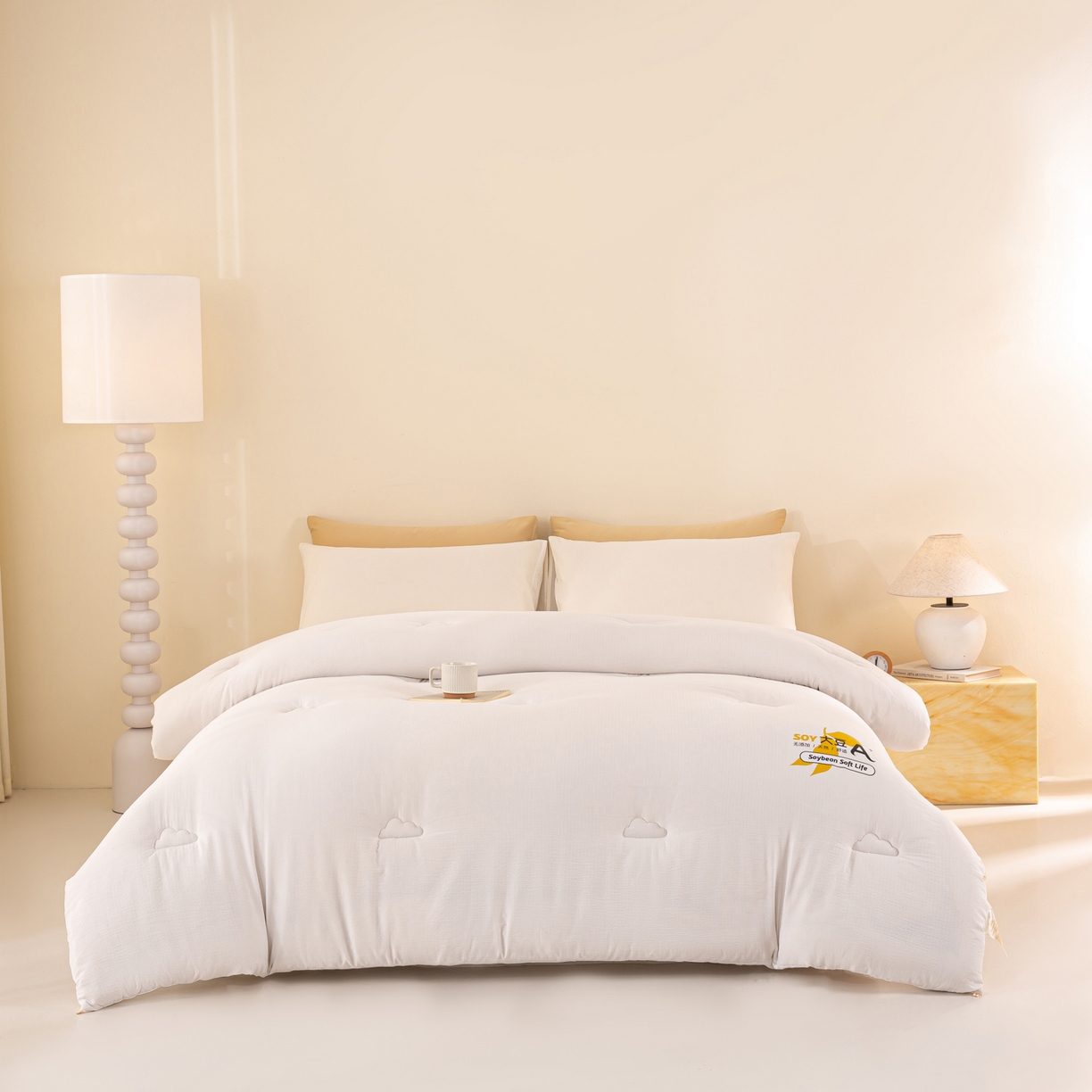 91家纺网 家纺一手货源 找家纺 风蝴蝶 2025新款云感大豆被双拼春秋被直播冬被外贸跨境被芯学生宿舍被子被芯 云朵白