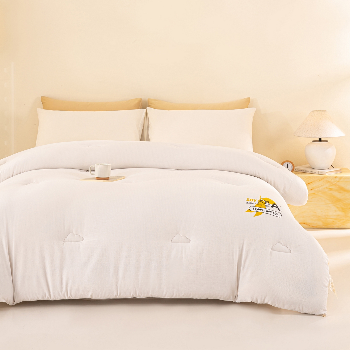 91家纺网 家纺一手货源 找家纺 风蝴蝶 2025新款云感大豆被双拼春秋被直播冬被外贸跨境被芯学生宿舍被子被芯 云朵白