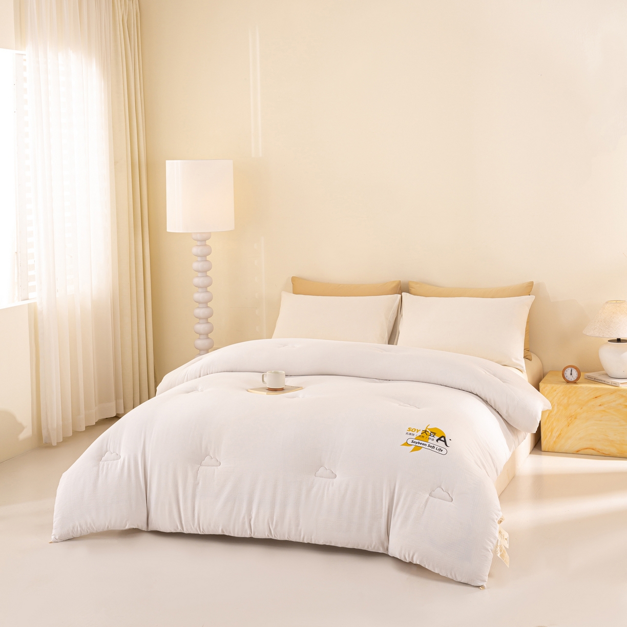 91家纺网 家纺一手货源 找家纺 风蝴蝶 2025新款云感大豆被双拼春秋被直播冬被外贸跨境被芯学生宿舍被子被芯 云朵白