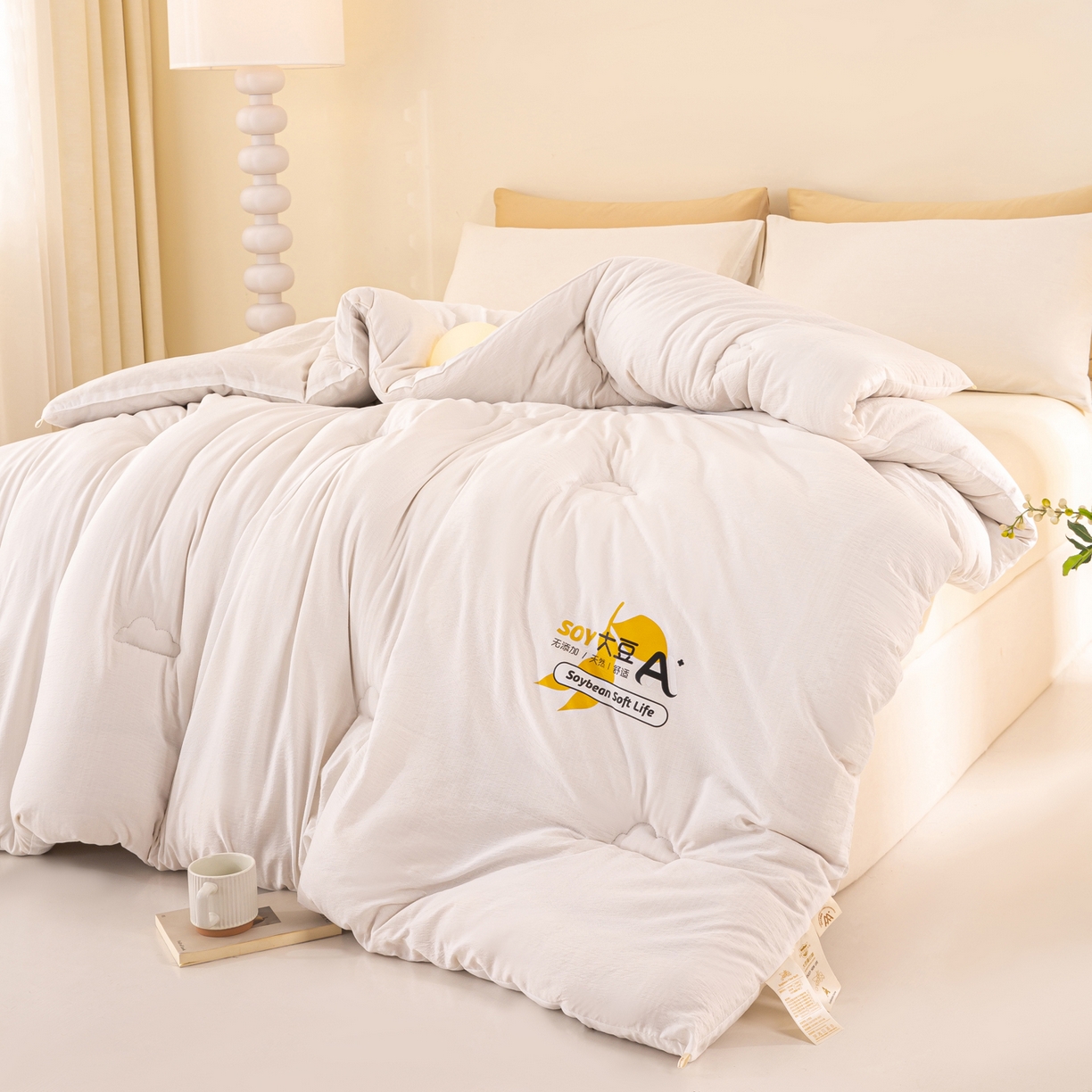 91家纺网 家纺一手货源 找家纺 风蝴蝶 2025新款云感大豆被双拼春秋被直播冬被外贸跨境被芯学生宿舍被子被芯 云朵白