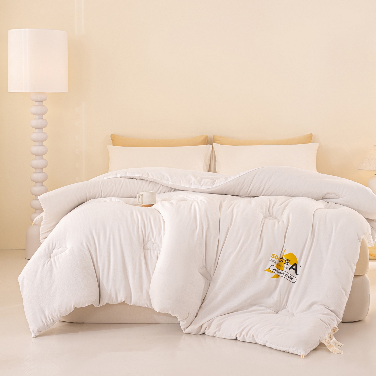 91家纺网 家纺一手货源 找家纺 风蝴蝶 2025新款云感大豆被双拼春秋被直播冬被外贸跨境被芯学生宿舍被子被芯 云朵白