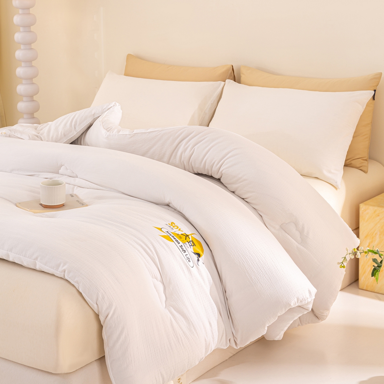 91家纺网 家纺一手货源 找家纺 风蝴蝶 2025新款云感大豆被双拼春秋被直播冬被外贸跨境被芯学生宿舍被子被芯 云朵白