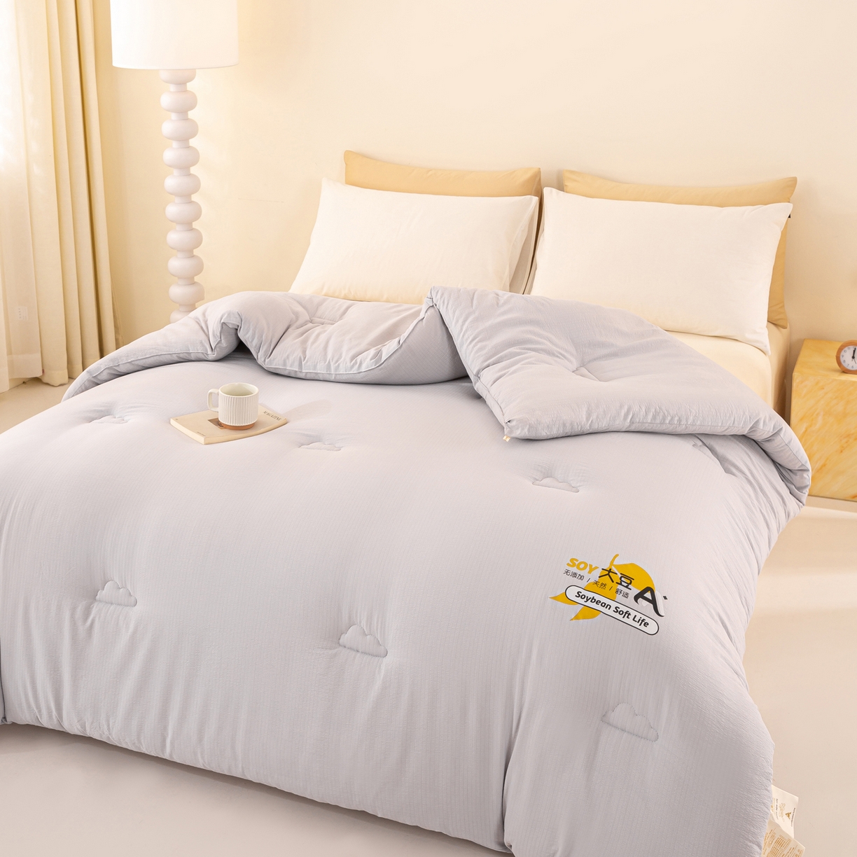 91家纺网 家纺一手货源 找家纺 风蝴蝶 2025新款云感大豆被双拼春秋被直播冬被外贸跨境被芯学生宿舍被子被芯 云岩灰