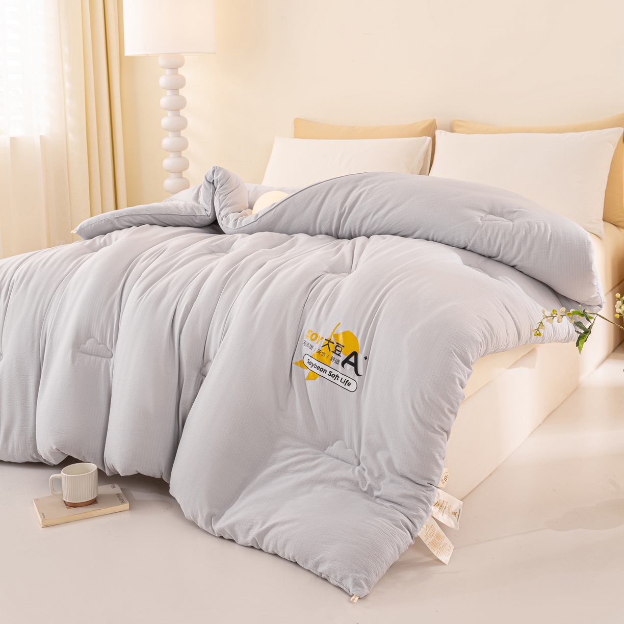 91家纺网 家纺一手货源 找家纺 风蝴蝶 2025新款云感大豆被双拼春秋被直播冬被外贸跨境被芯学生宿舍被子被芯 云岩灰