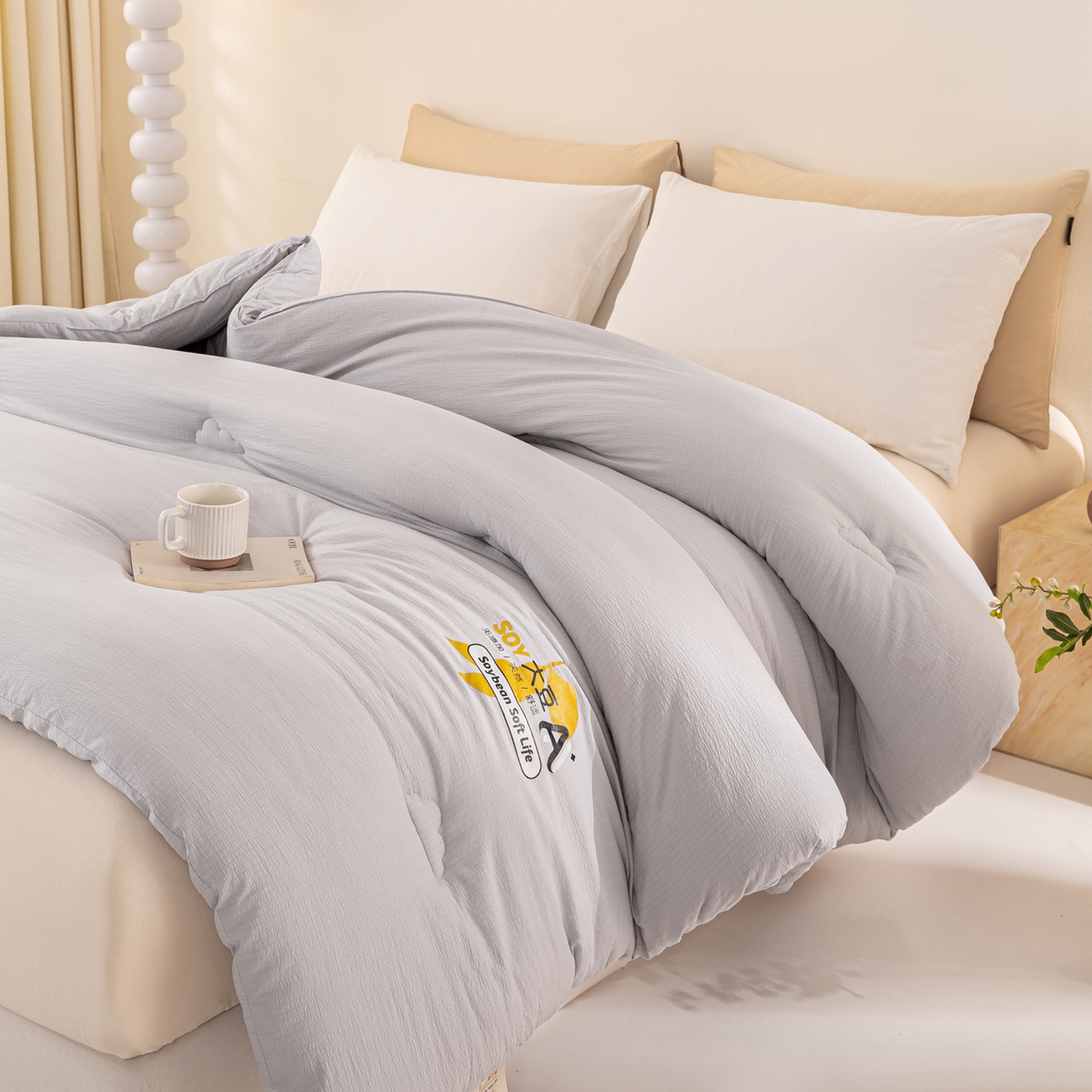 91家纺网 家纺一手货源 找家纺 风蝴蝶 2025新款云感大豆被双拼春秋被直播冬被外贸跨境被芯学生宿舍被子被芯 云岩灰