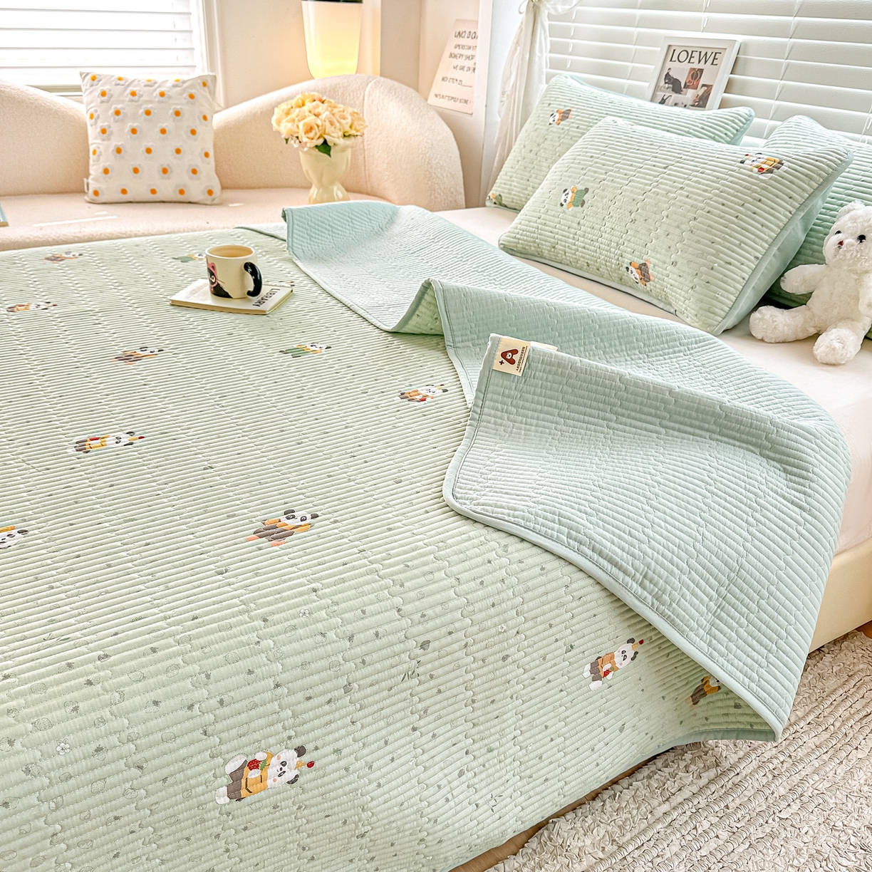 91家纺网 家纺一手货源 找家纺 （总）橘夏家纺 2025新款全棉双层纱床盖单件全棉夹棉学生床垫榻榻米不移位床盖三件套