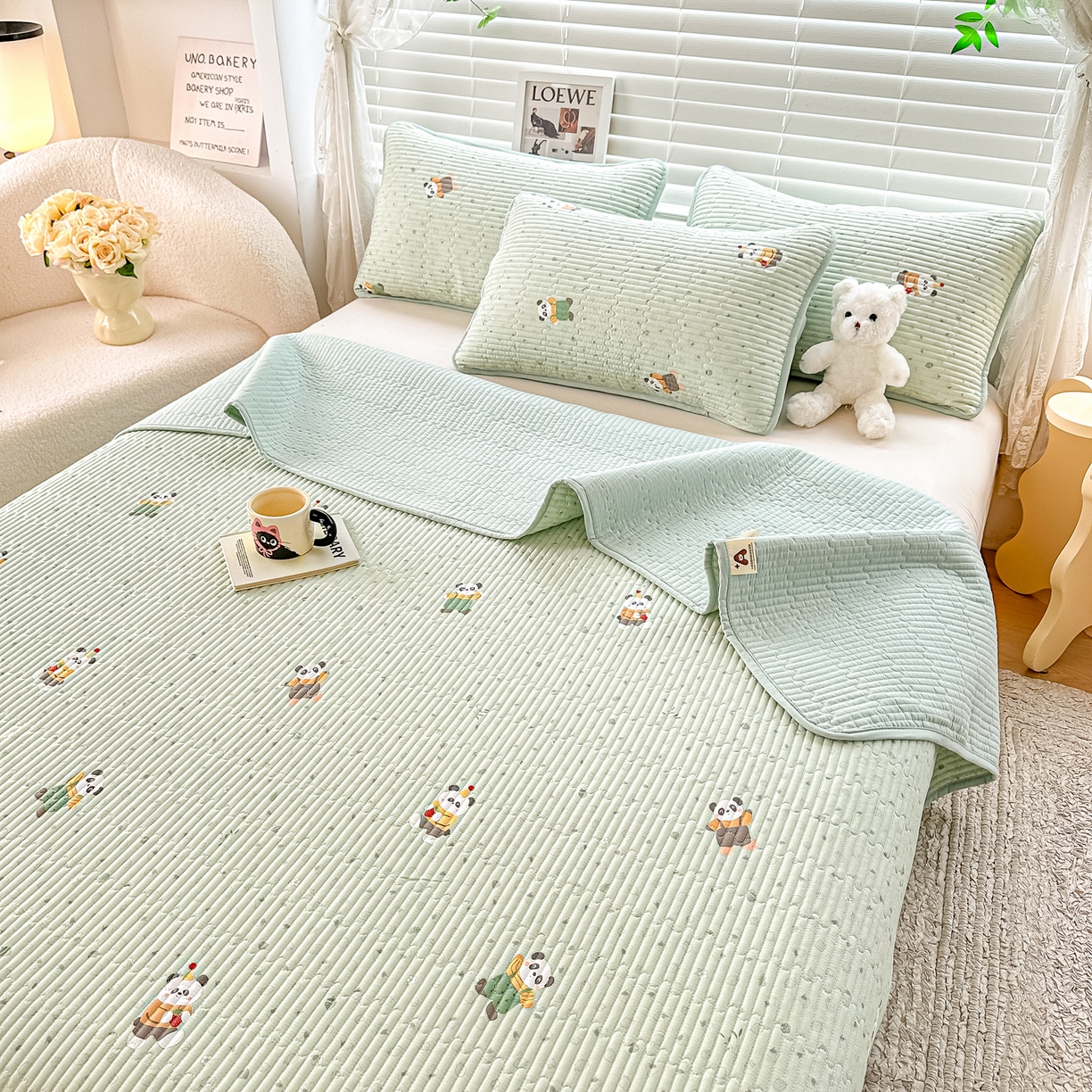 91家纺网 家纺一手货源 找家纺 （总）橘夏家纺 2025新款全棉双层纱床盖单件全棉夹棉学生床垫榻榻米不移位床盖三件套