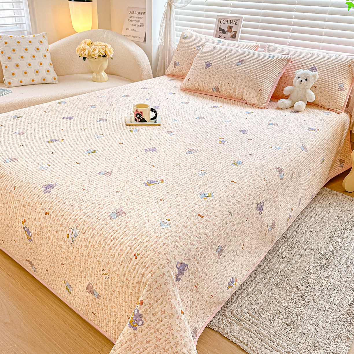 91家纺网 家纺一手货源 找家纺 （总）橘夏家纺 2025新款全棉双层纱床盖单件全棉夹棉学生床垫榻榻米不移位床盖三件套